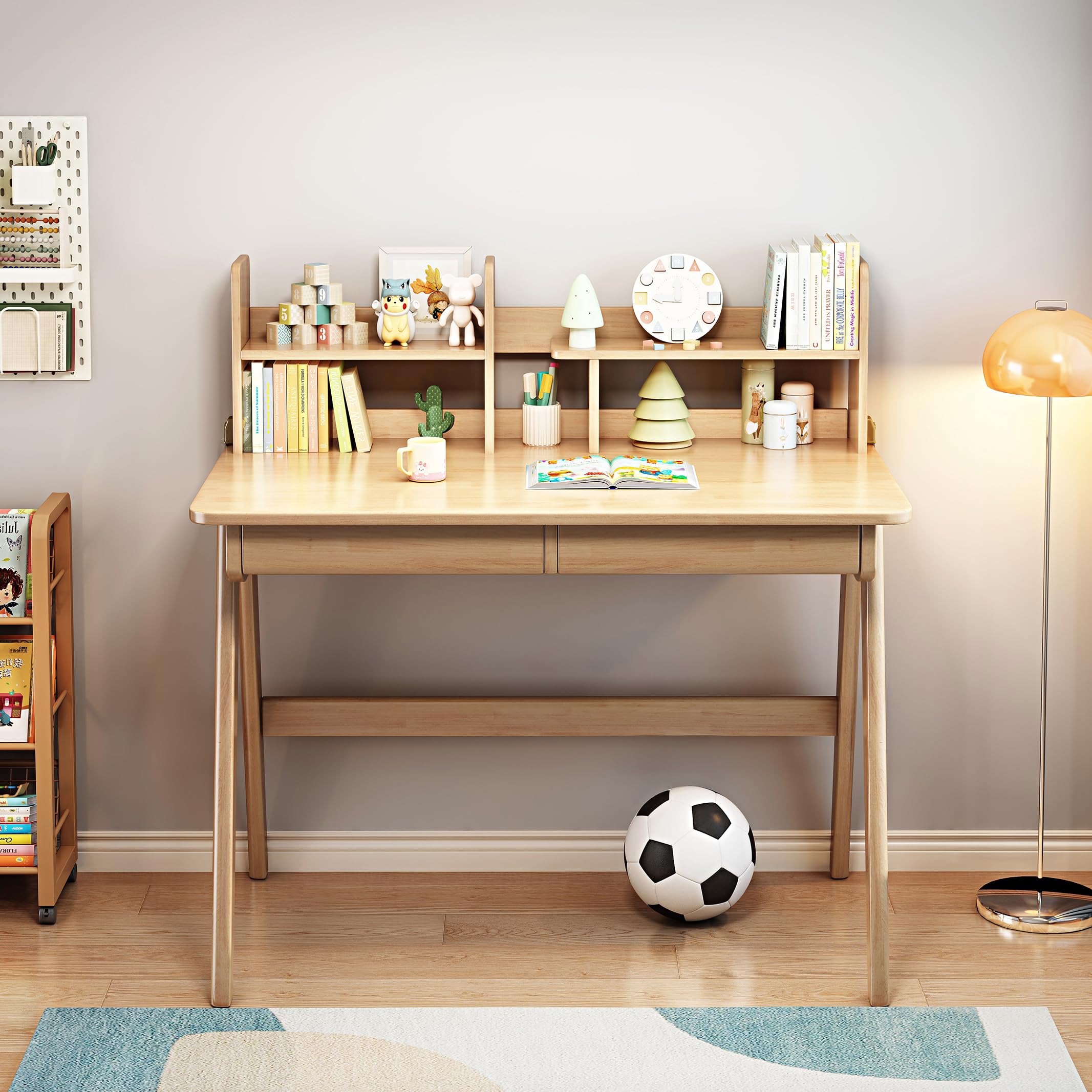 Kids Study Desk with Bookshelf and Drawers