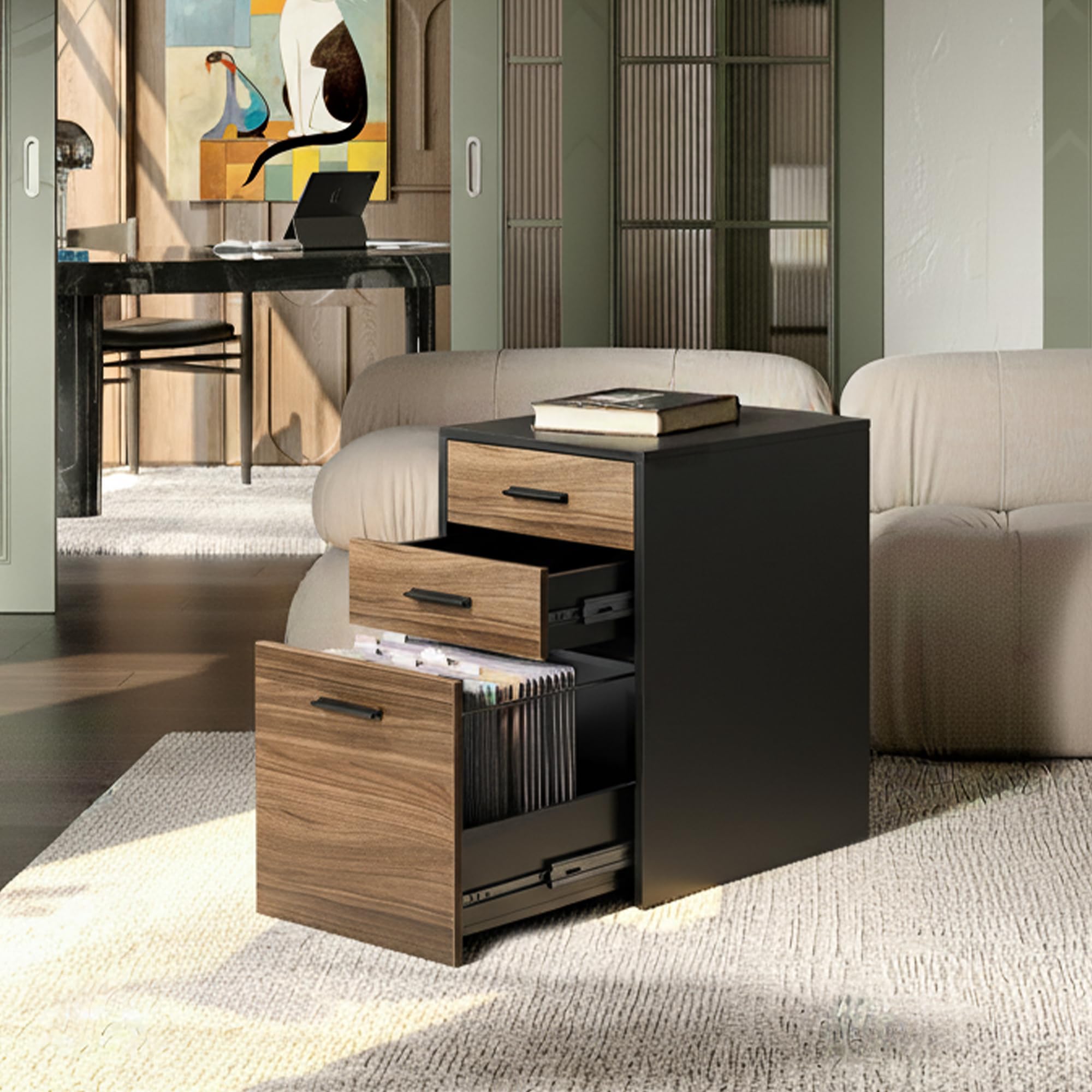 3 Drawer File Cabinet Black Walnut