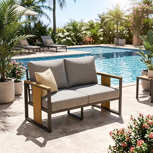 5-Piece Aluminum Outdoor Patio Sectional Conversation Set with Coffee Table