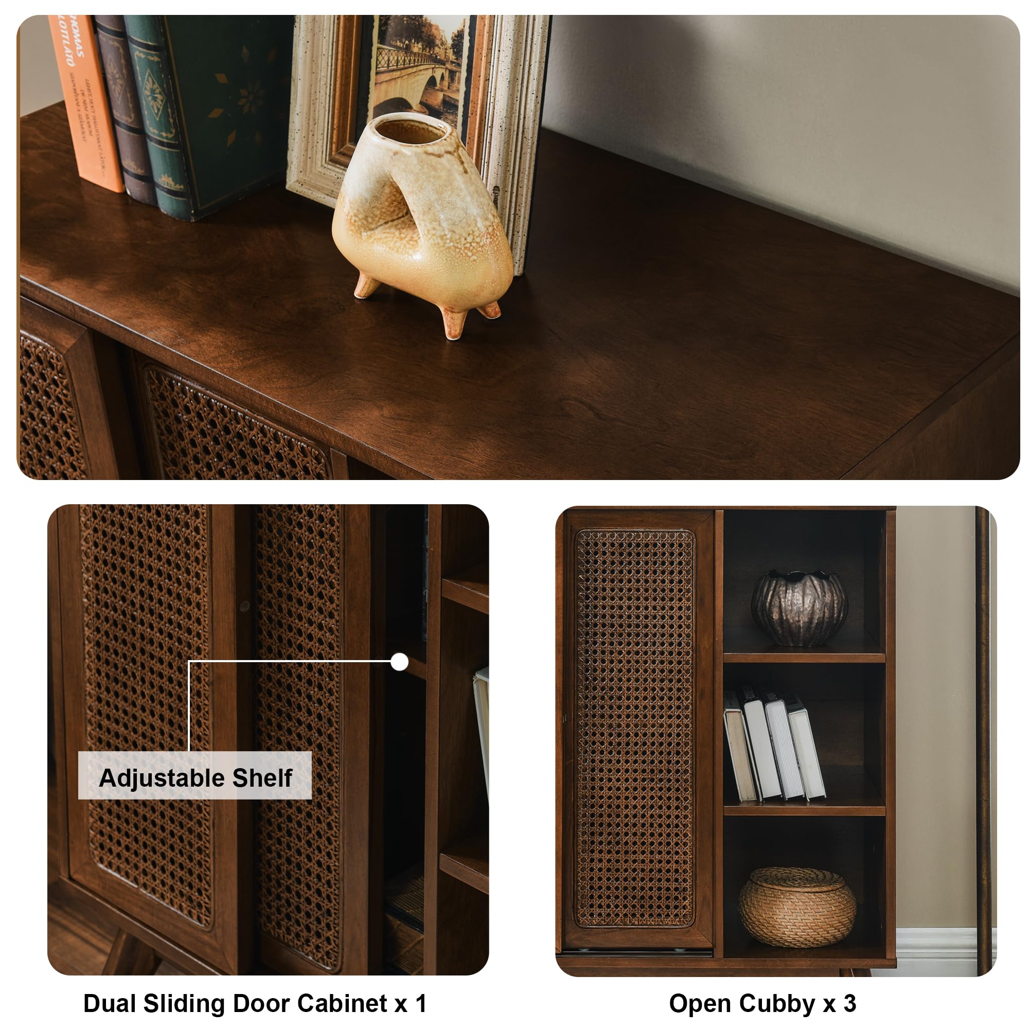 Mid-Century Rattan Sideboard Storage Cabinet