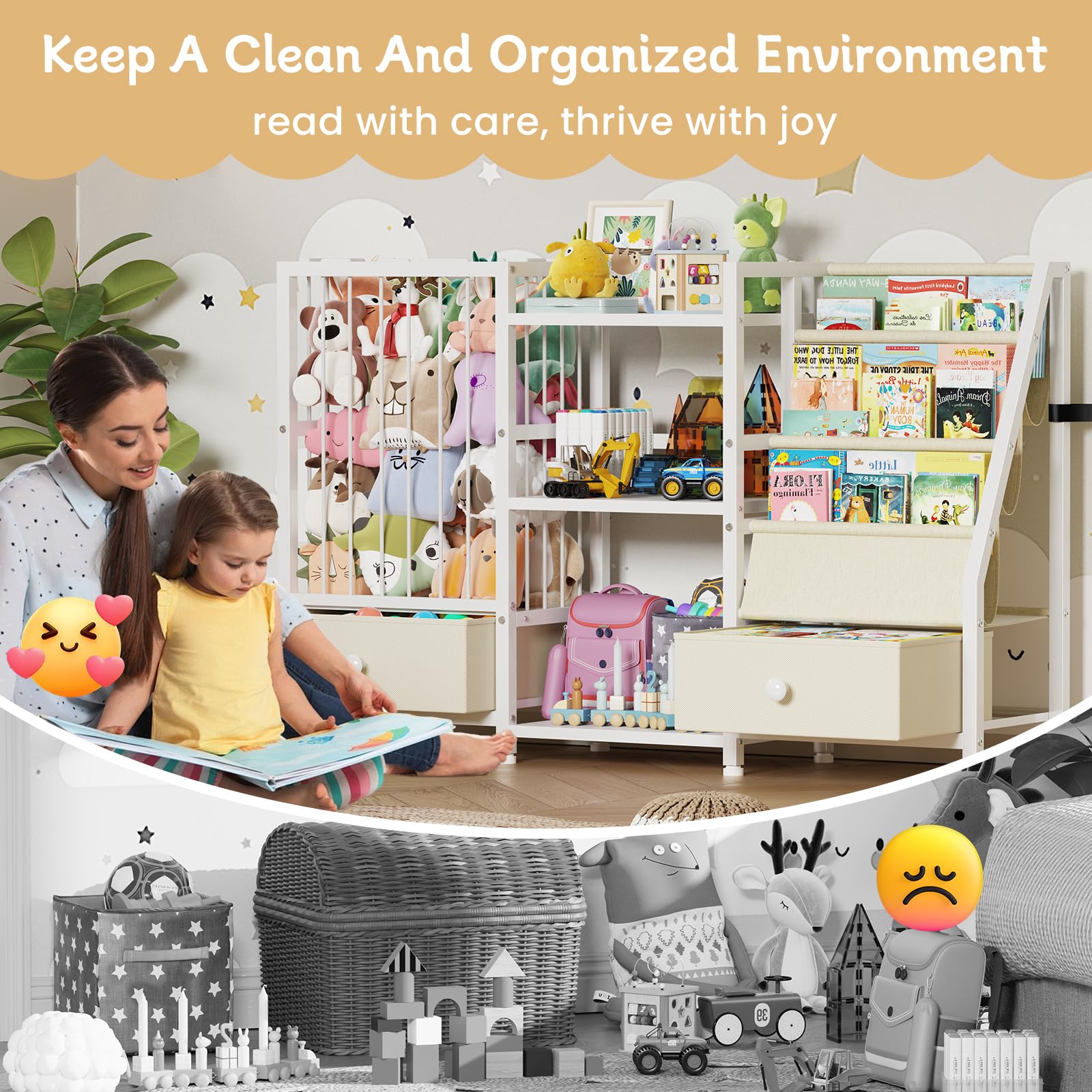 Montessori Kids Bookshelf with Toy Storage