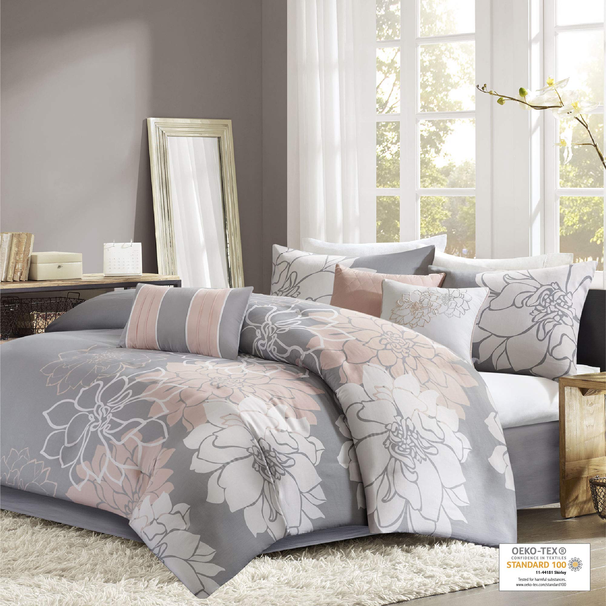 Queen Floral Comforter Set 7 Piece