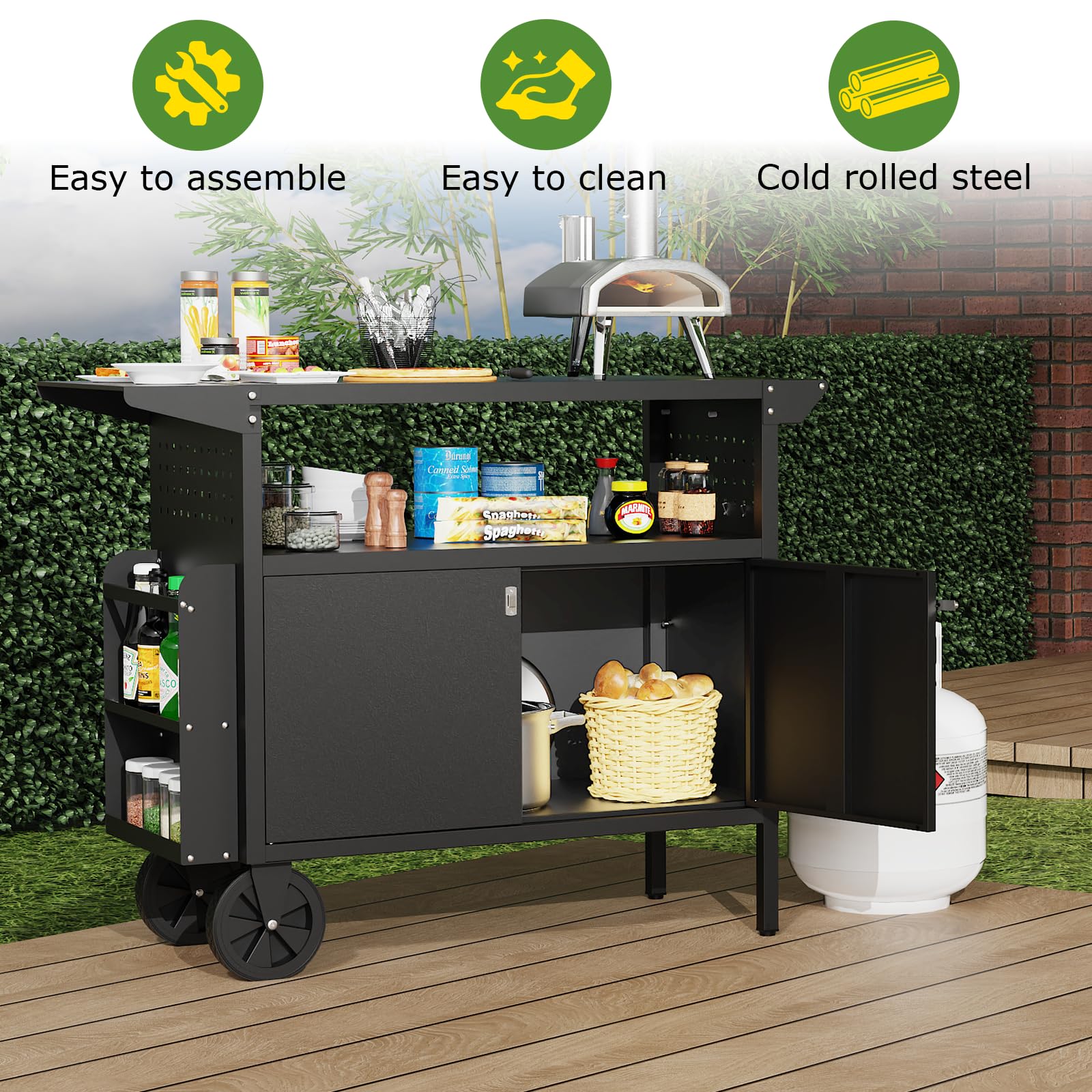 Outdoor Grill Table with Storage and Foldable Tabletop