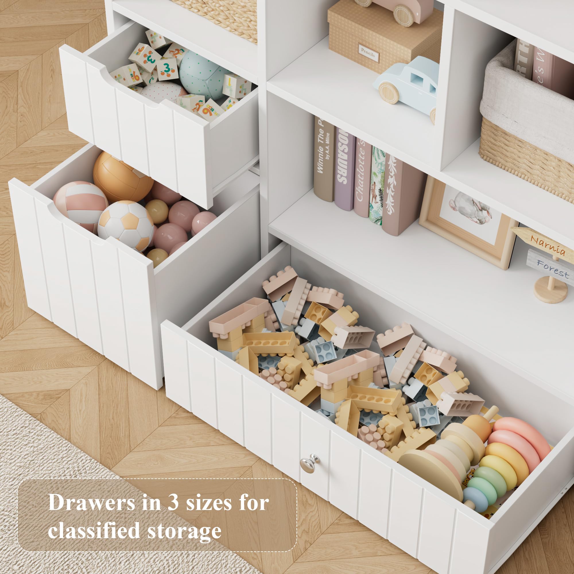 Kids Toy Storage Organizer with Removable Bins and Bookshelf