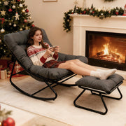 Outdoor Papasan Rocking Chair with Cushion and Ottoman