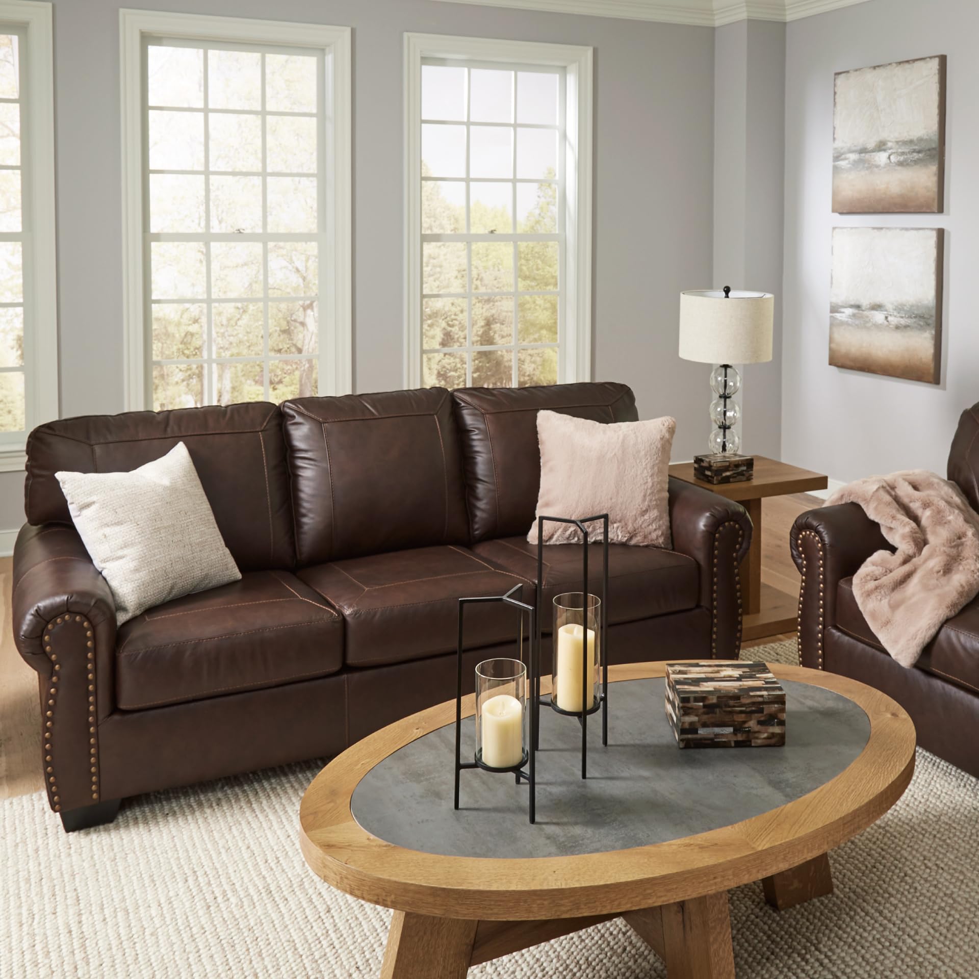 Classic Leather Sofa with Nailhead Trim