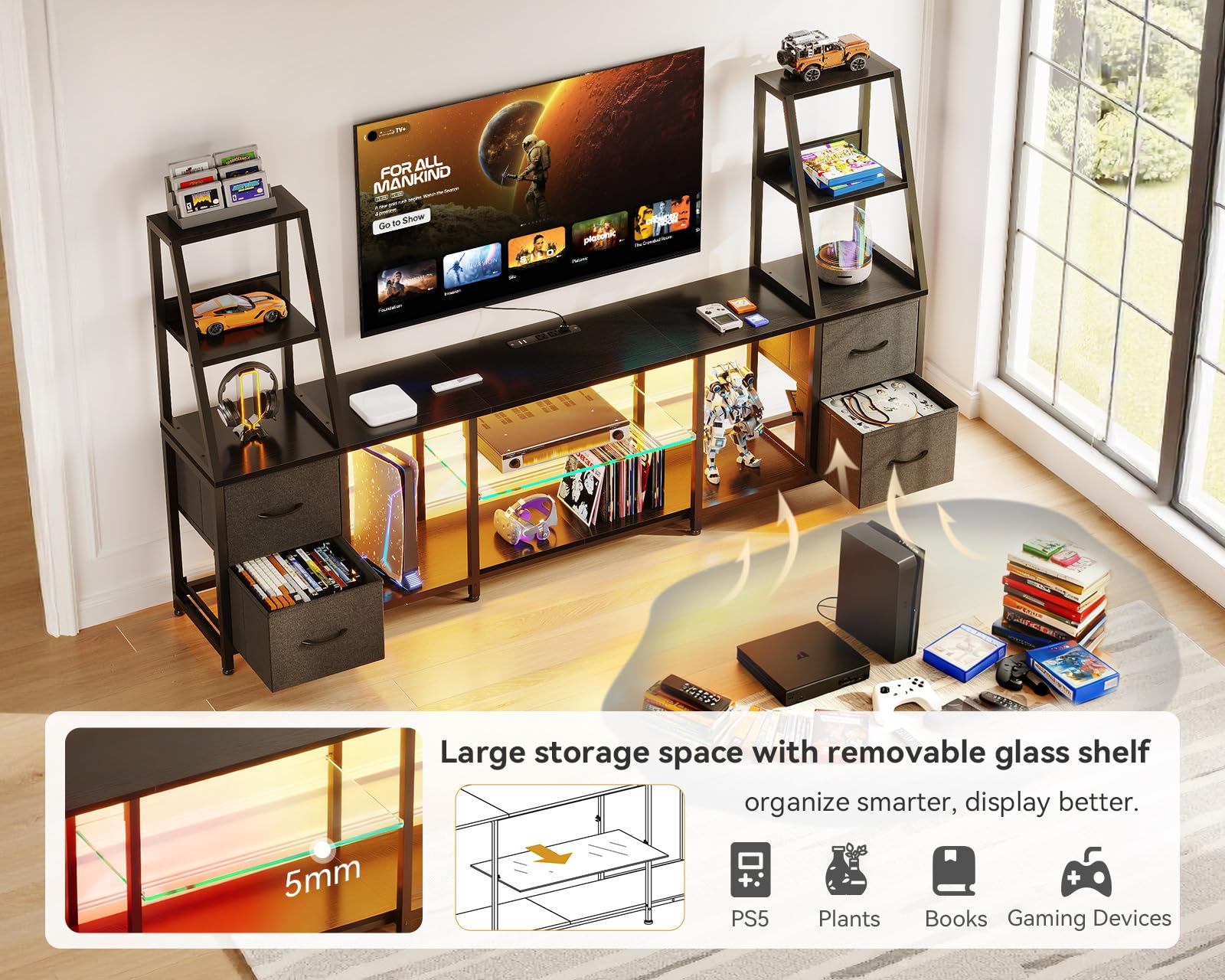 TV Stand with LED Lights & Storage