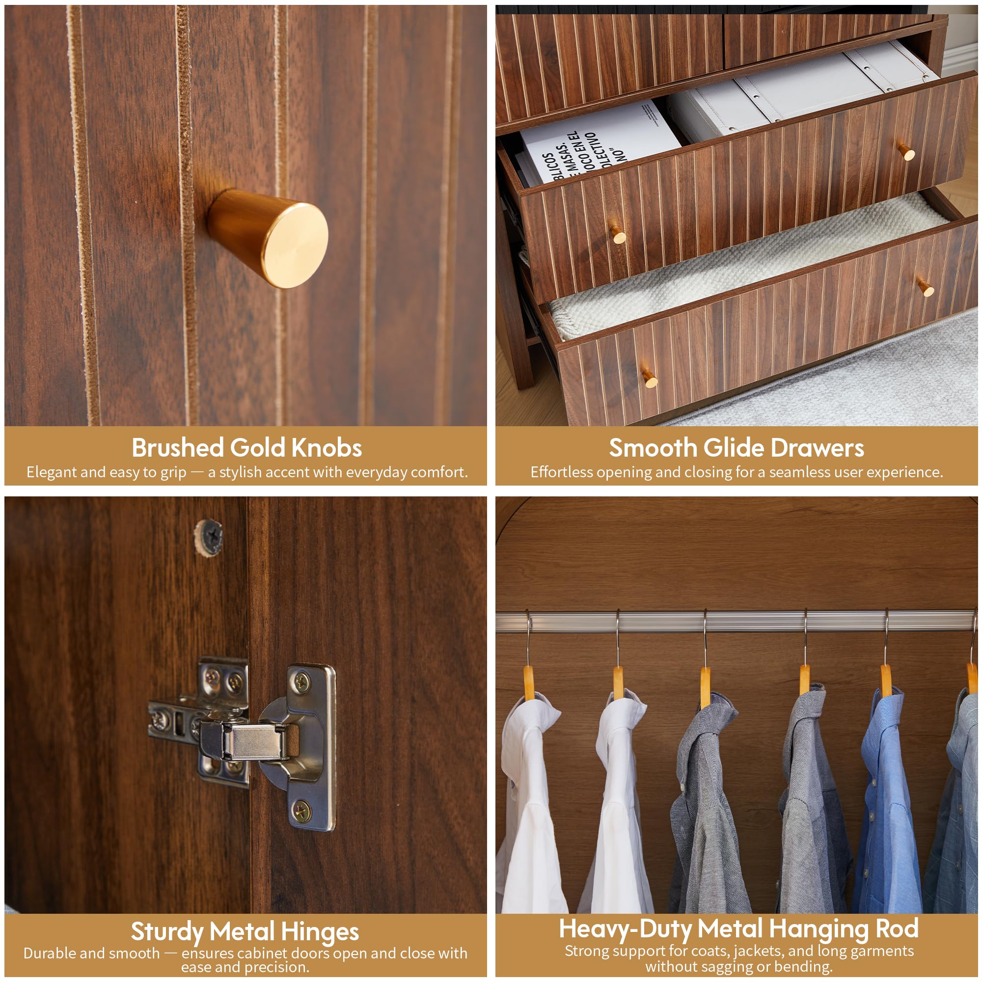 Arched Armoire Wardrobe Closet with Hanging Rod and 2 Drawers