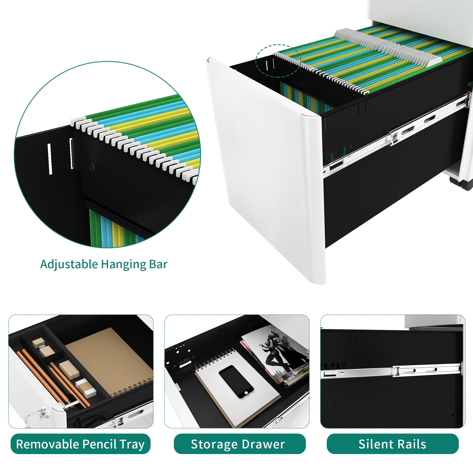 3-Drawer Mobile Filing Cabinet with Lock