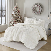 Chenille Tufted Animal Print Comforter Set - Full/Queen Off-White 3 Piece