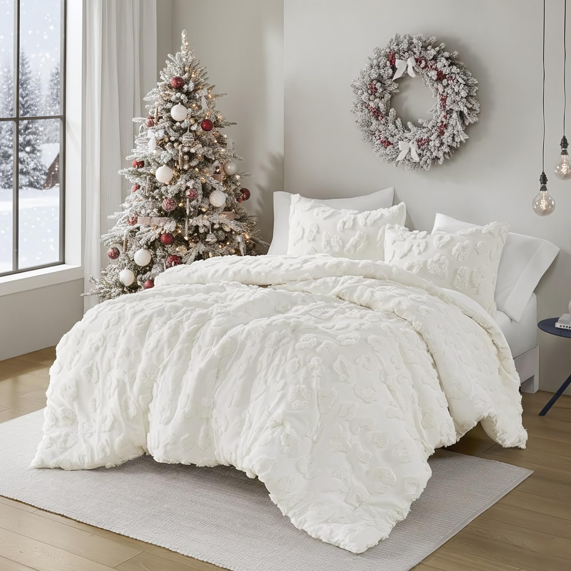 Chenille Tufted Animal Print Comforter Set - Full/Queen Off-White 3 Piece