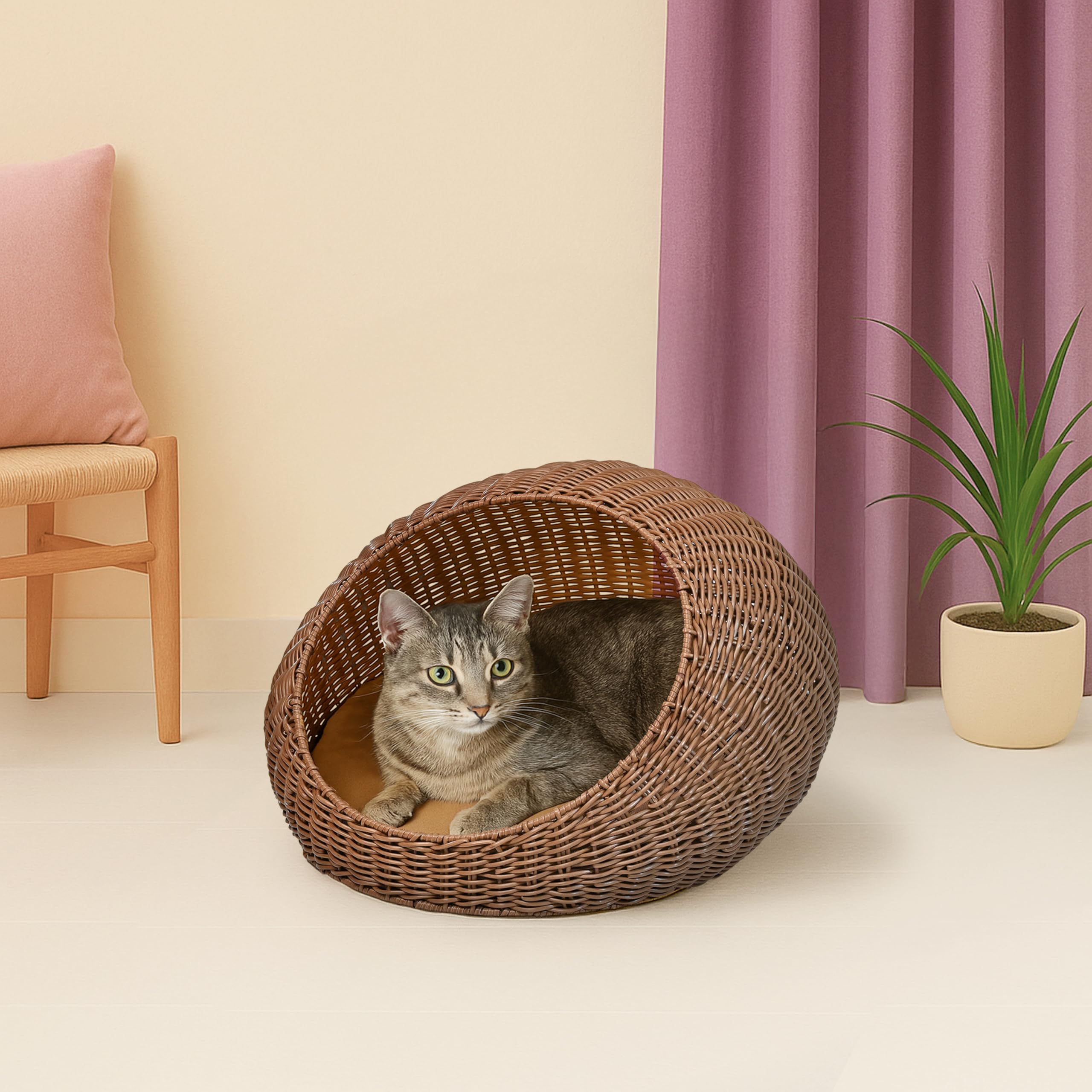 Fiora Circular Faux Wicker Pet Bed with Washable Cushion