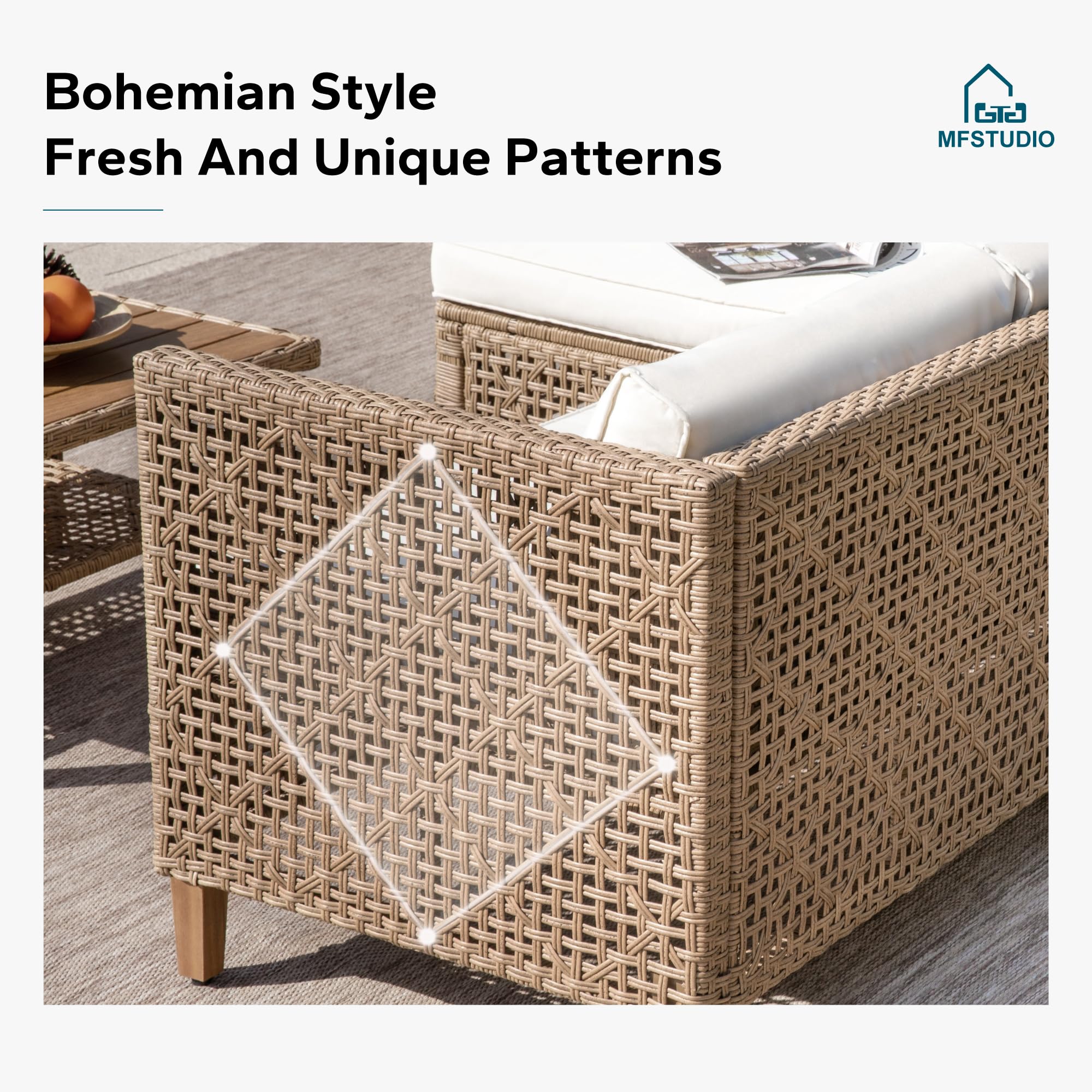 L-Shaped Outdoor Wicker Couch Set with Coffee Table