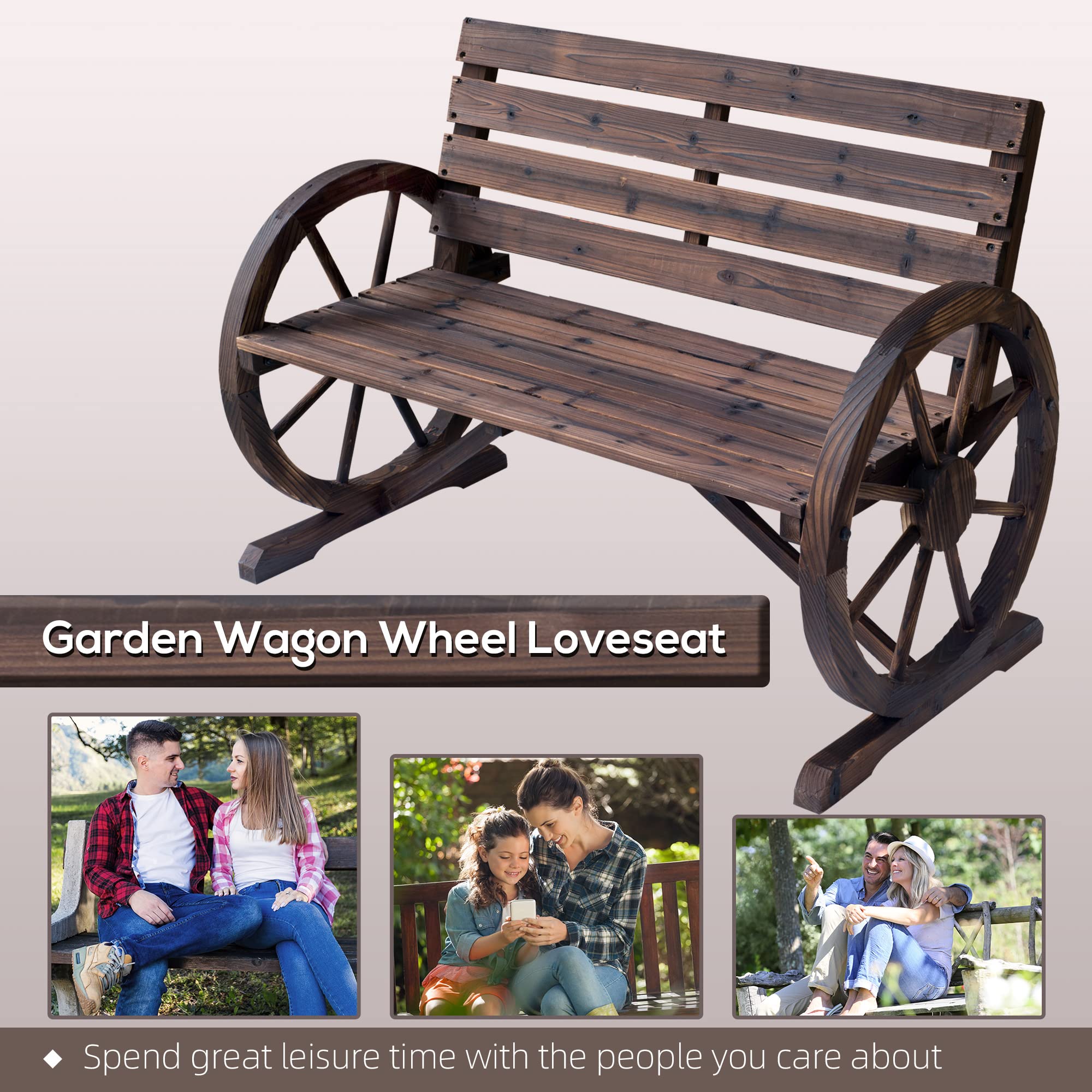 Wooden Wagon Wheel Bench Outdoor Patio Furniture