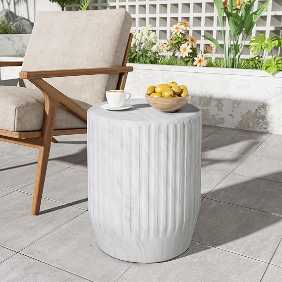 Lightweight Concrete End Table - Indoor Outdoor Round Accent Side Table