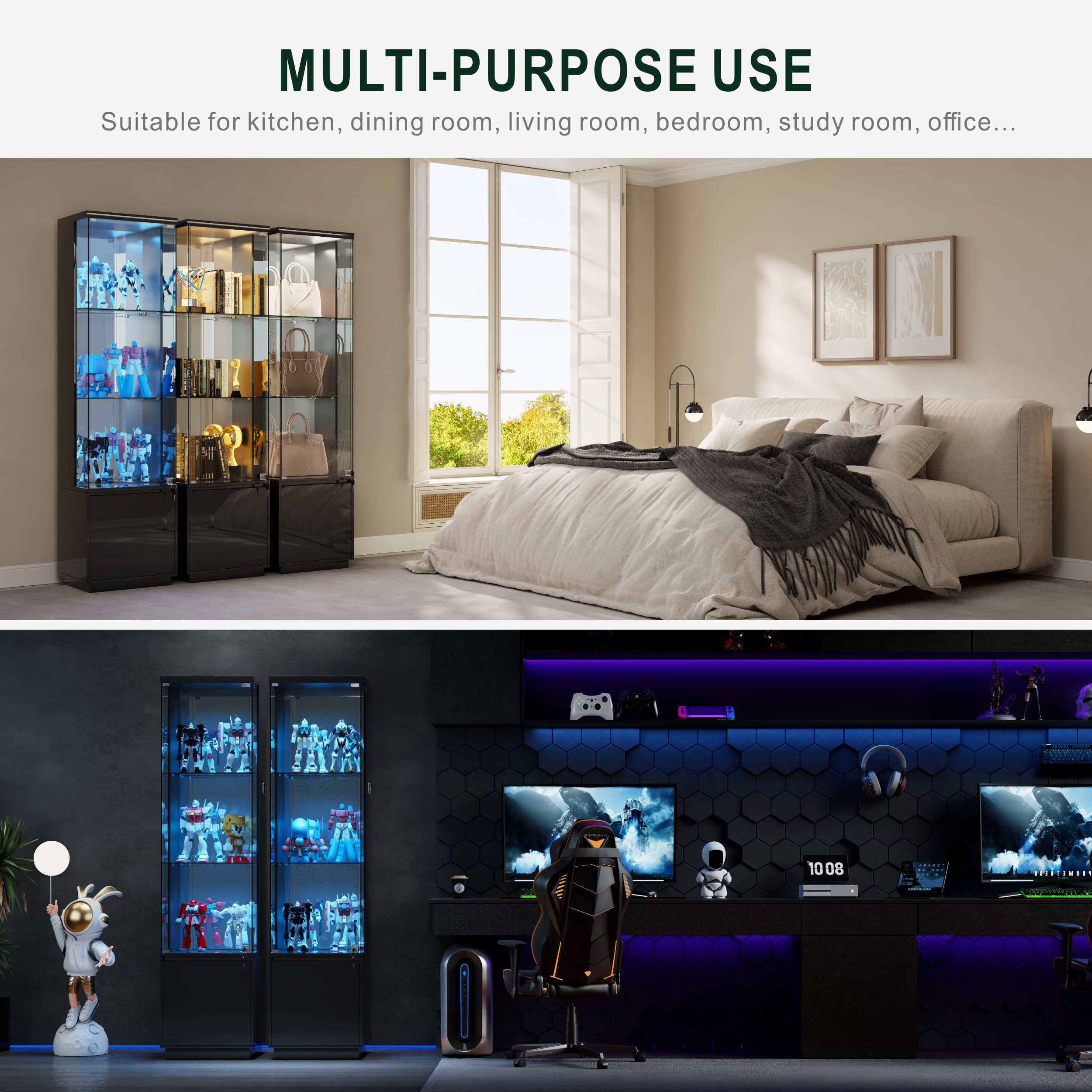 65" LED Lighted Glass Display Cabinet with Lockable Door