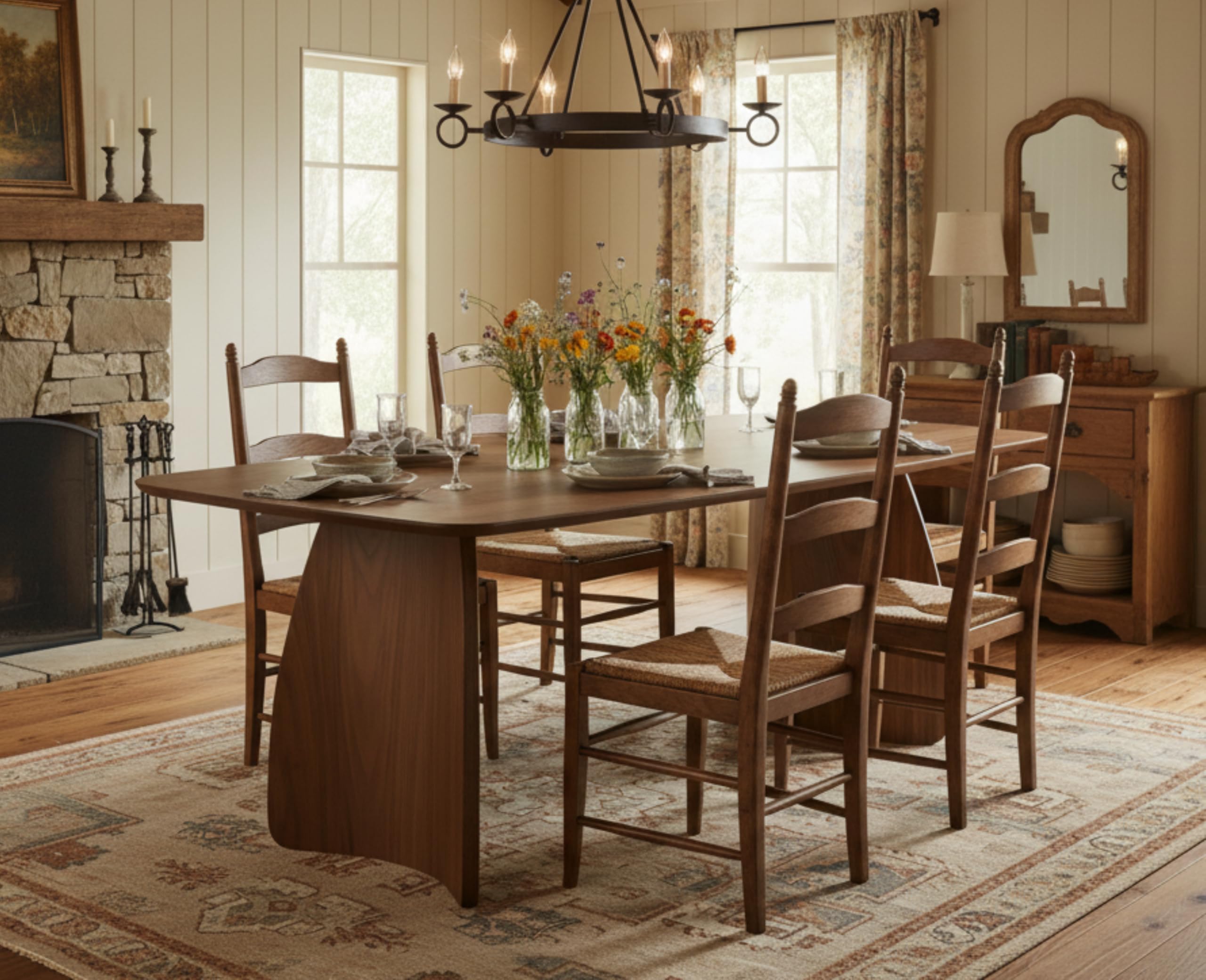 70 Inch Solid Wood Dining Table with Curved Legs