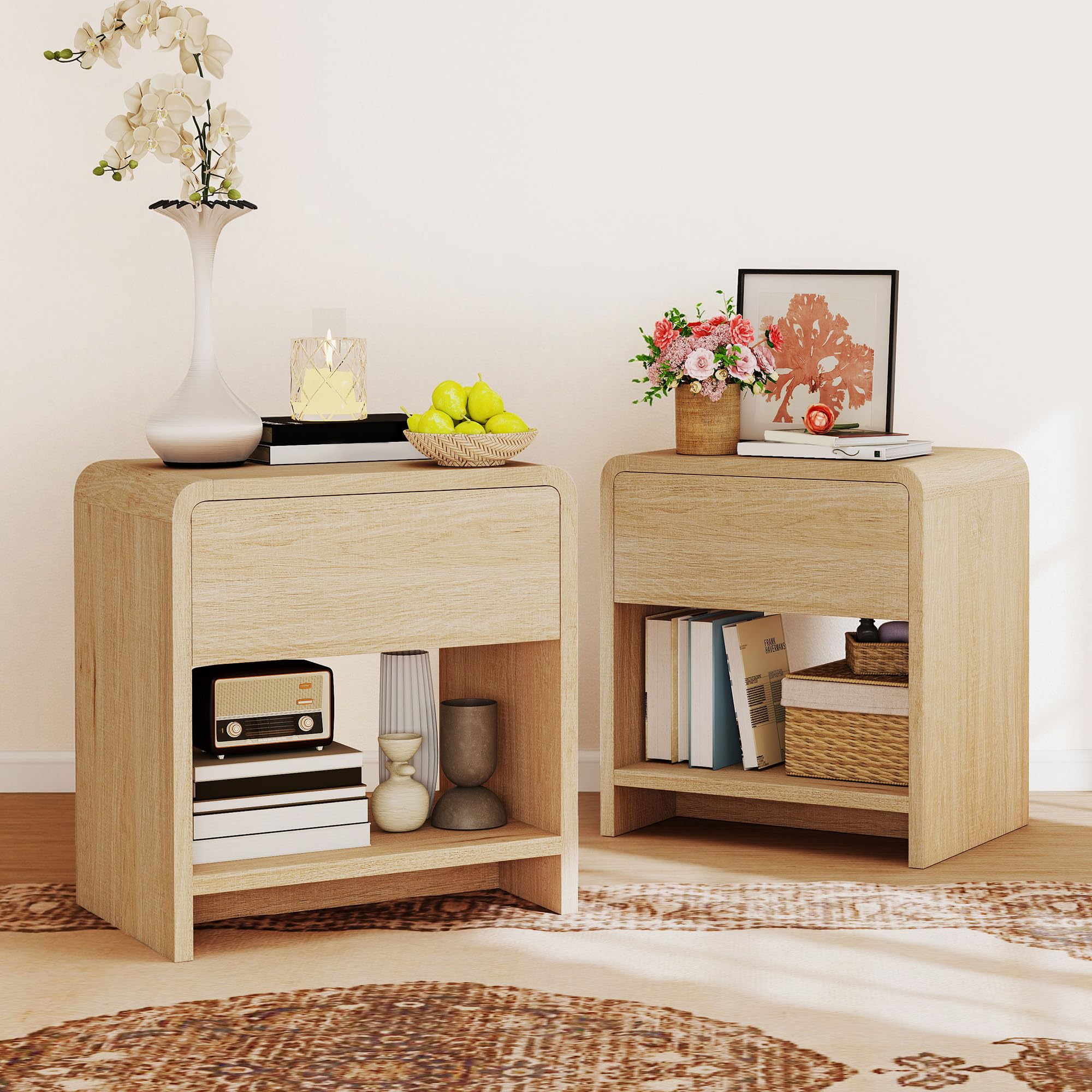 Modern Round Nightstand Set with Drawer