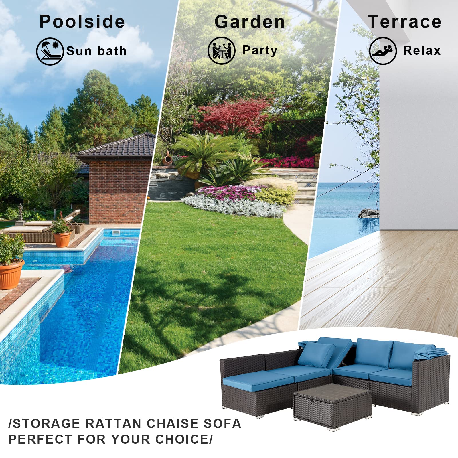 6-Piece Patio Sectional Sofa Set with Retractable Canopy
