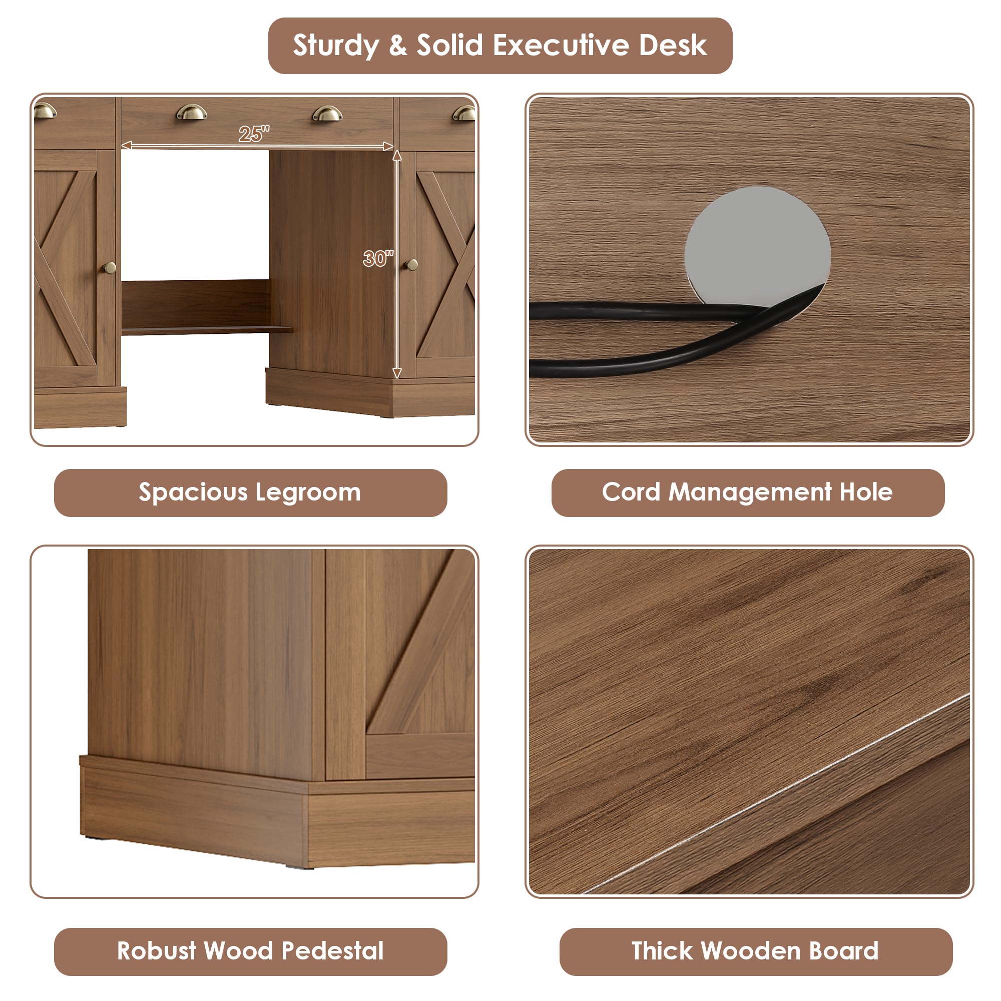 75" Executive Desk with Hutch and Storage Cabinet