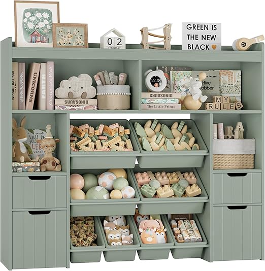 55" Toy Storage Organizer with Drawers and Removable Bins