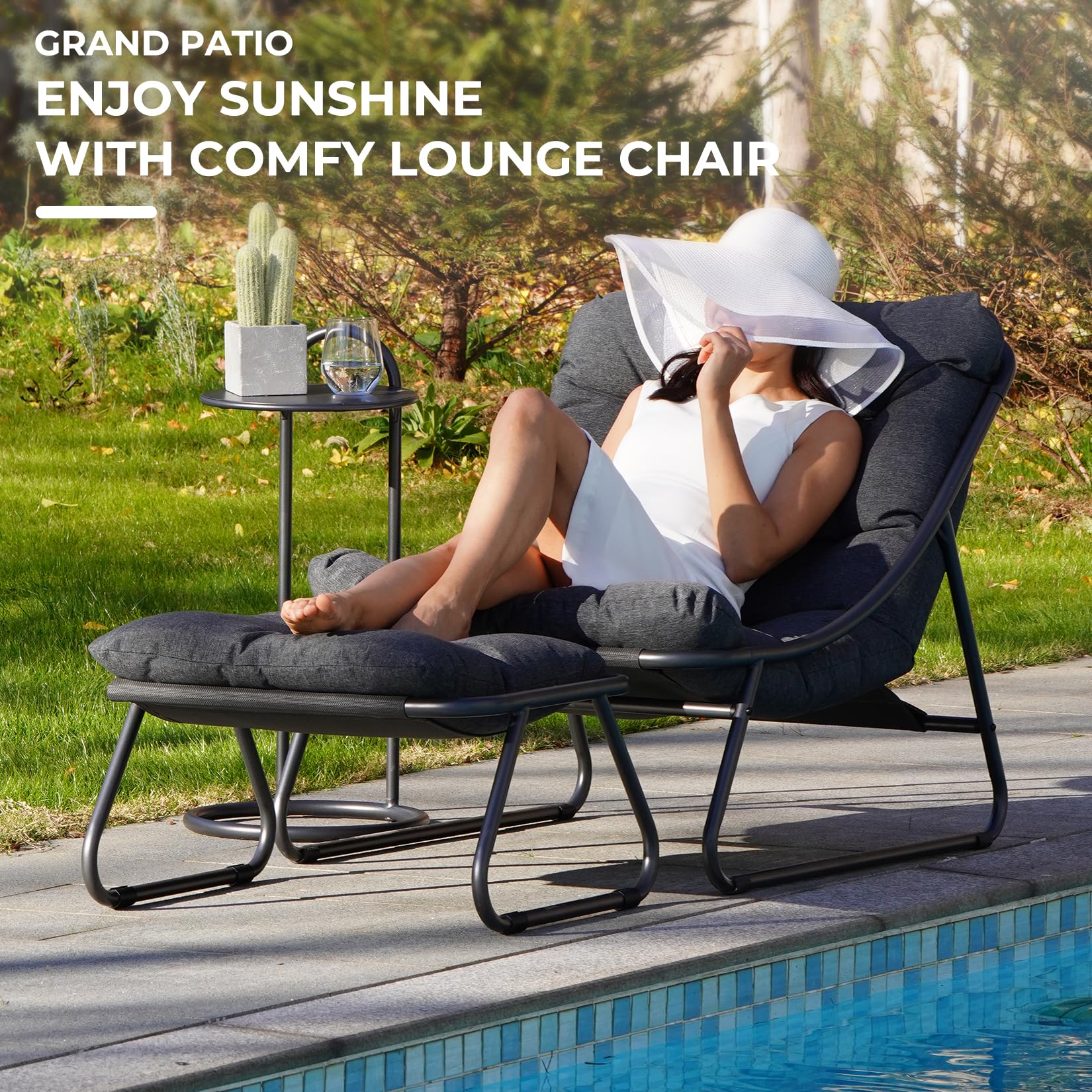 Outdoor Lounge Chair with Ottoman - Modern Patio Recliner Set