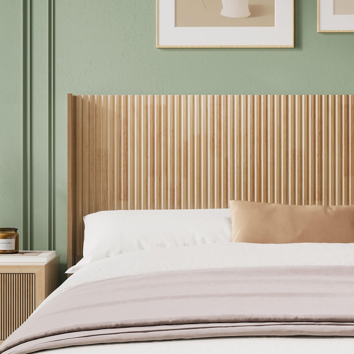 Wood Headboard Queen Size - 64.6" Wide Wall Mounted Fluted Panel