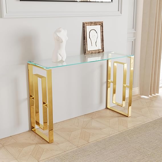 47.2" Glass Console Table with Stainless Steel Base