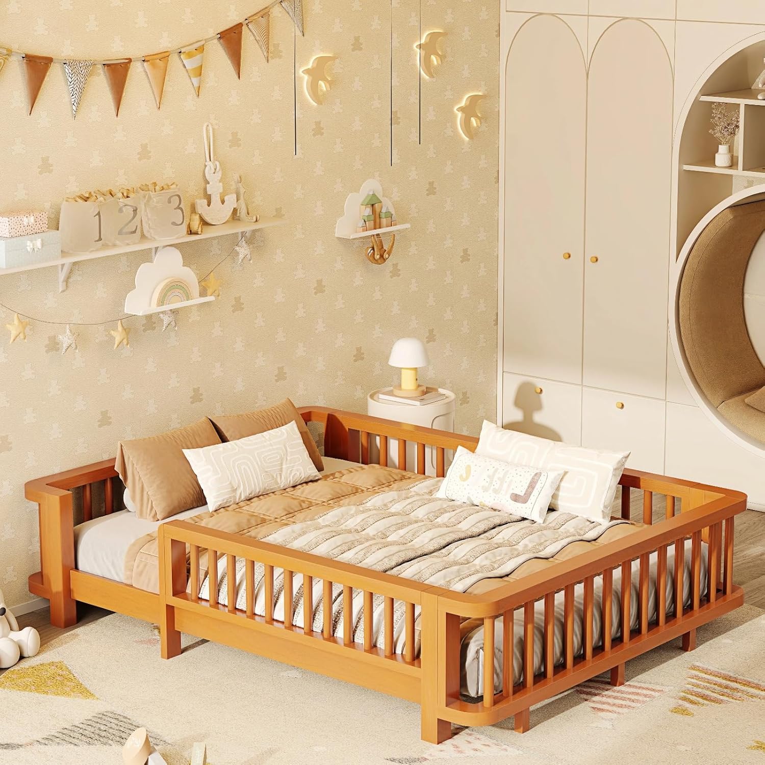 Twin Montessori Floor Bed with Rails
