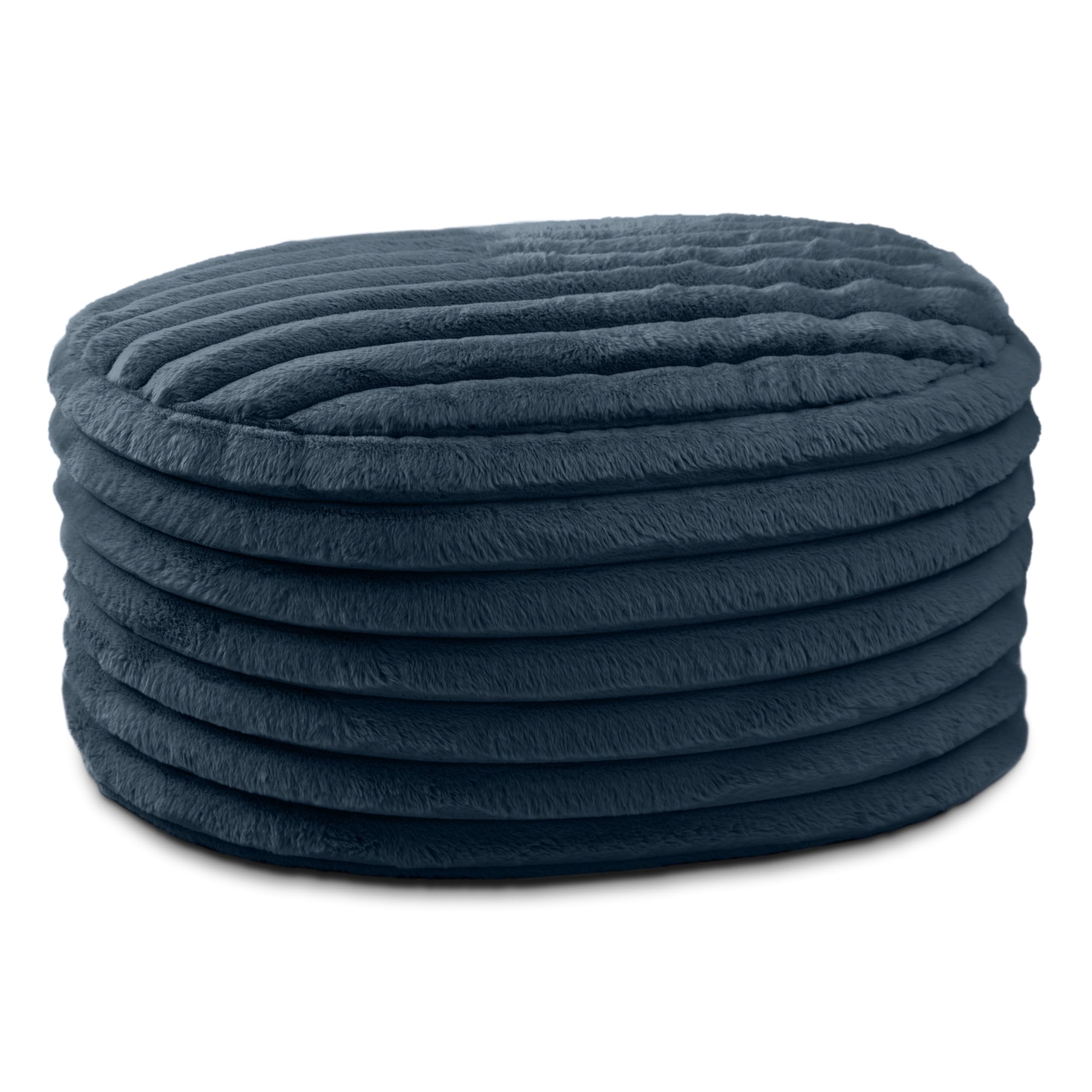 Faux Fur Accent Pouf Ottoman - Large Midnight Blue