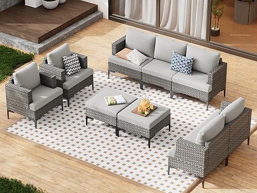 10 Piece Patio Sectional Set with Fire Pit Table