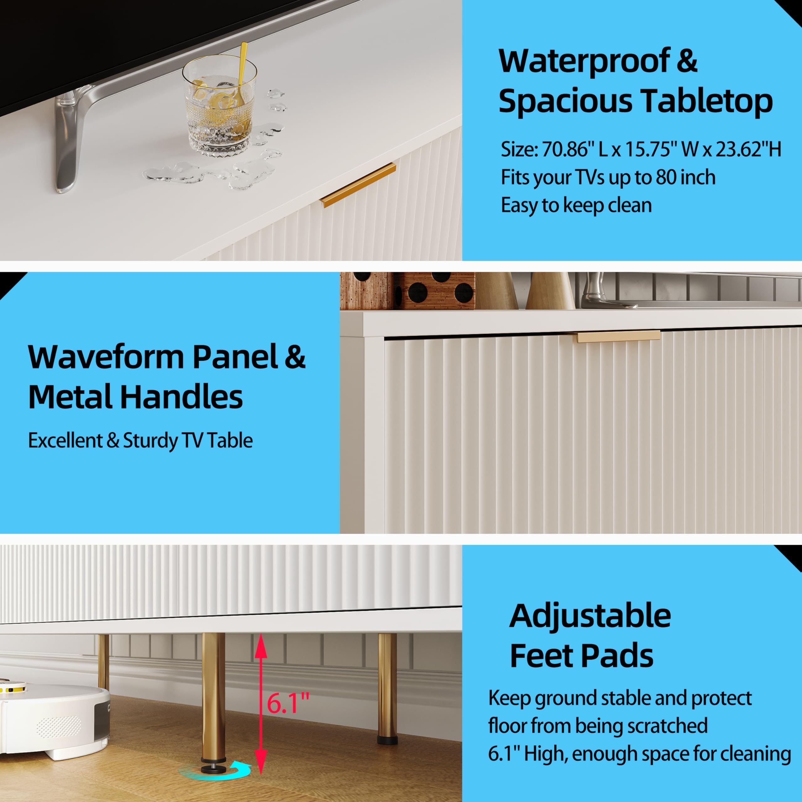 Mid Century Modern TV Stand for 80 Inch TV with 4 Drawers