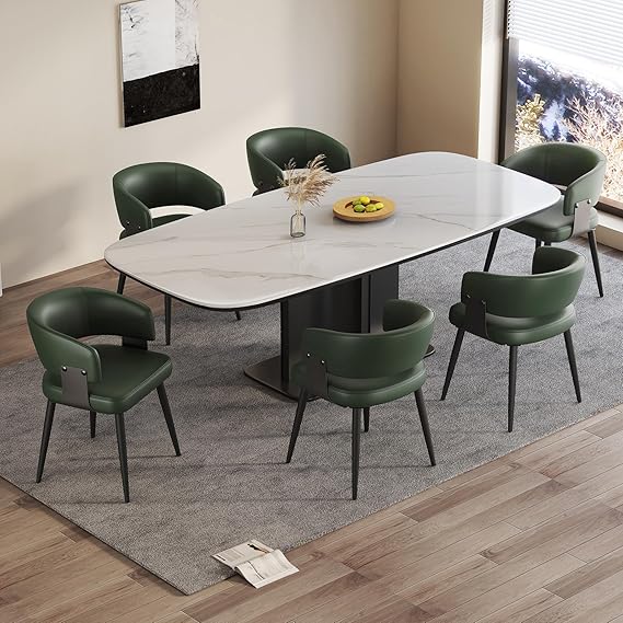 Faux Leather Dining Chairs Set of 2 with Curved Back and Metal Legs