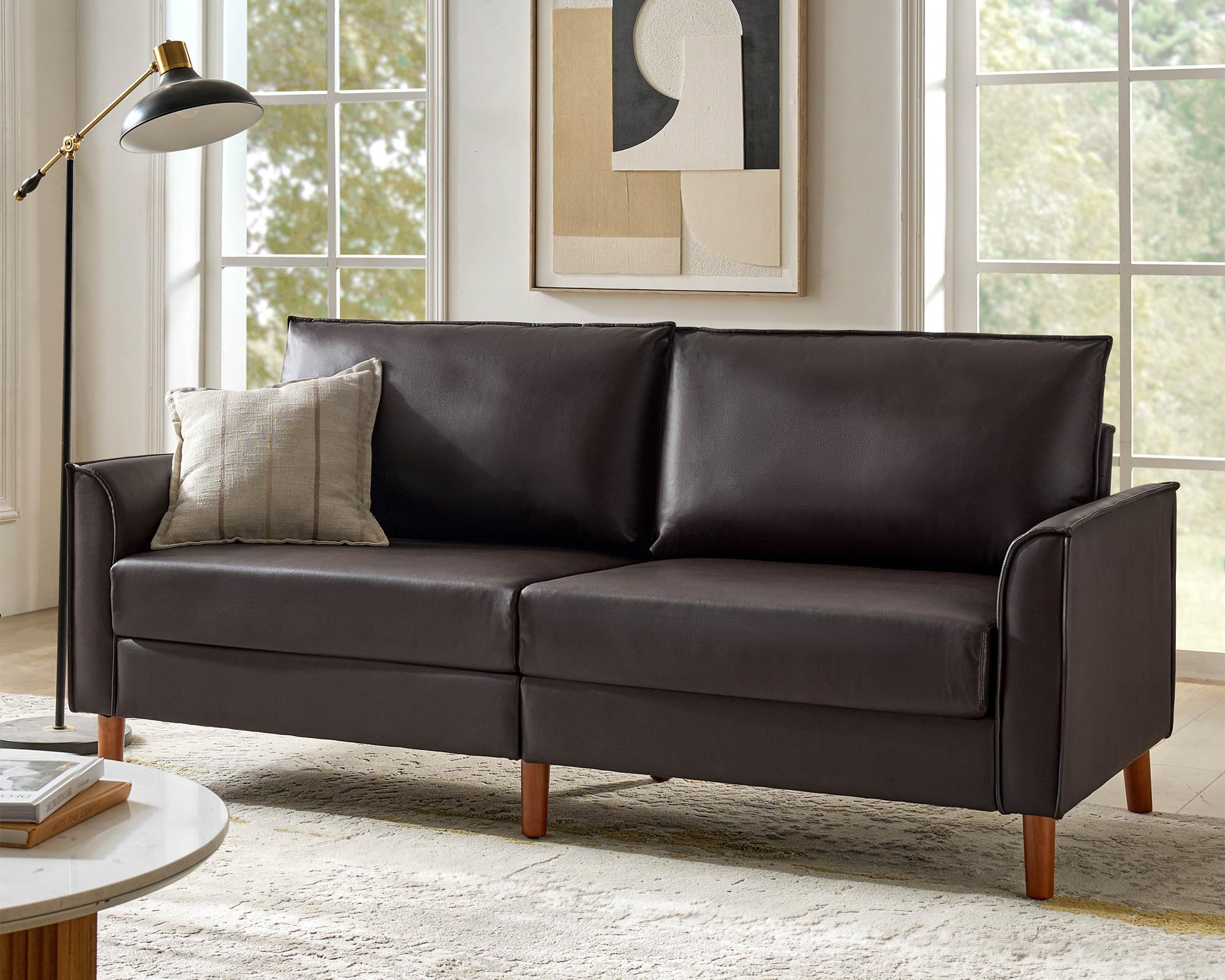 78.5" Mid-Century Faux Leather Sofa