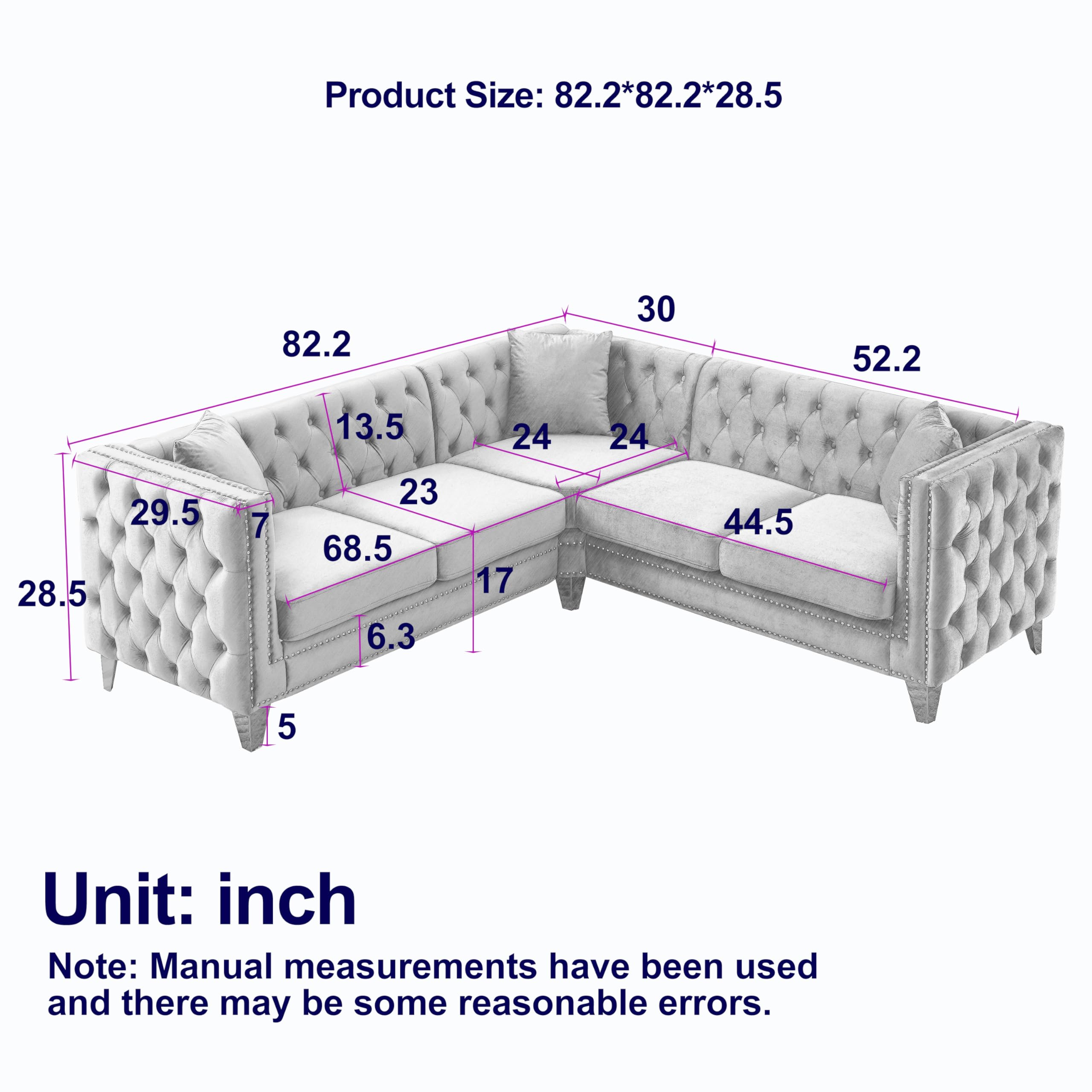 82" L-Shaped Velvet Corner Sofa with Storage