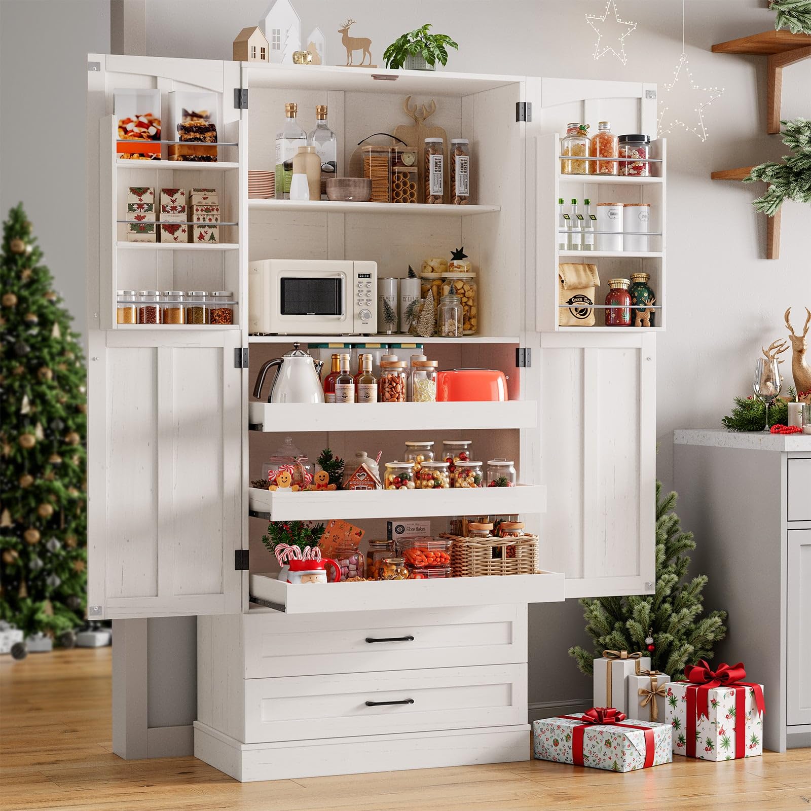 71" Tall Farmhouse Kitchen Pantry Cabinet with Pull Out Shelves