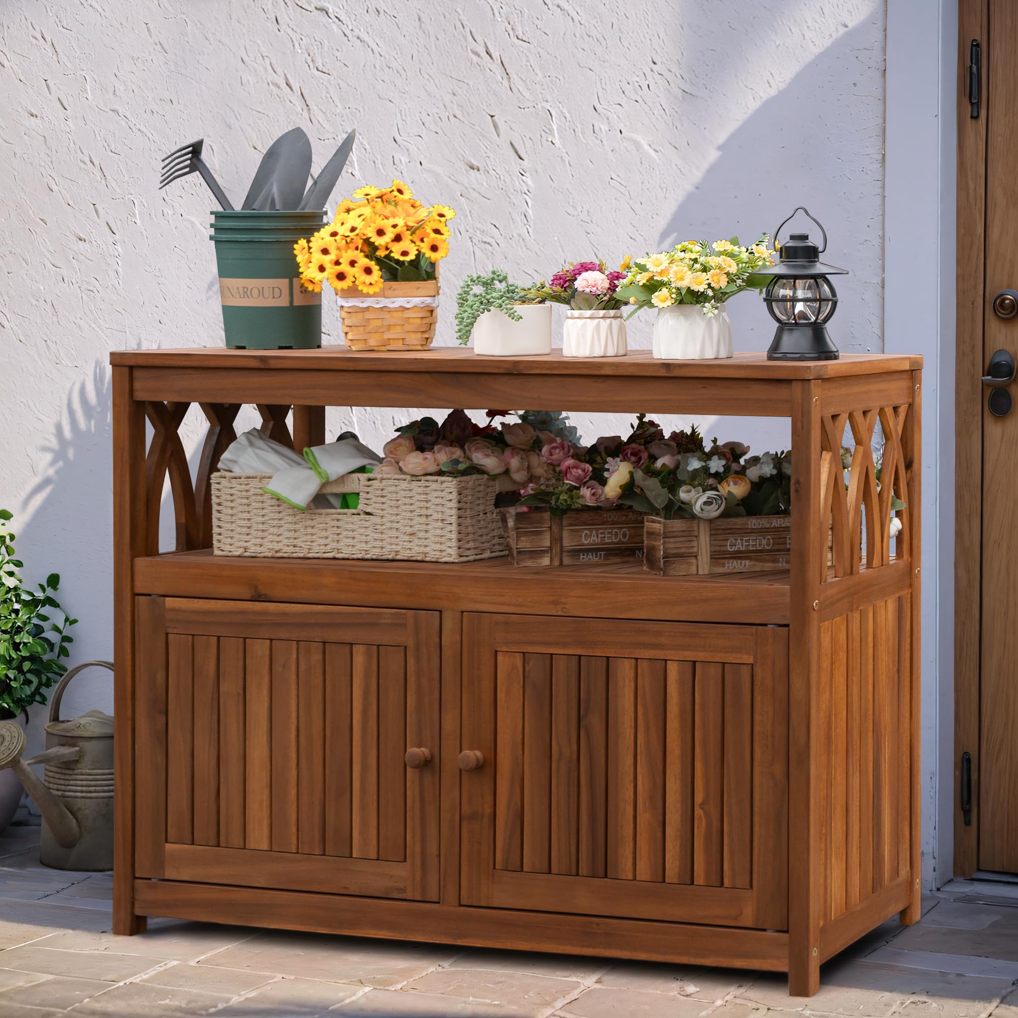 2-Tier Outdoor Storage Cabinet with Magnetic Doors
