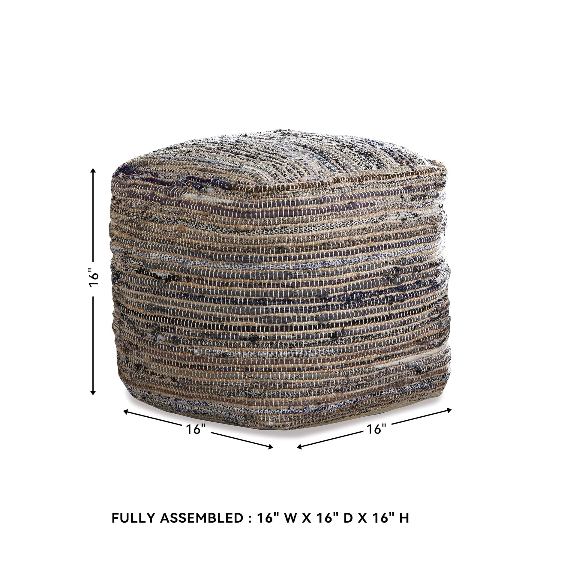 Square Hemp Pouf Ottoman 16x16x16