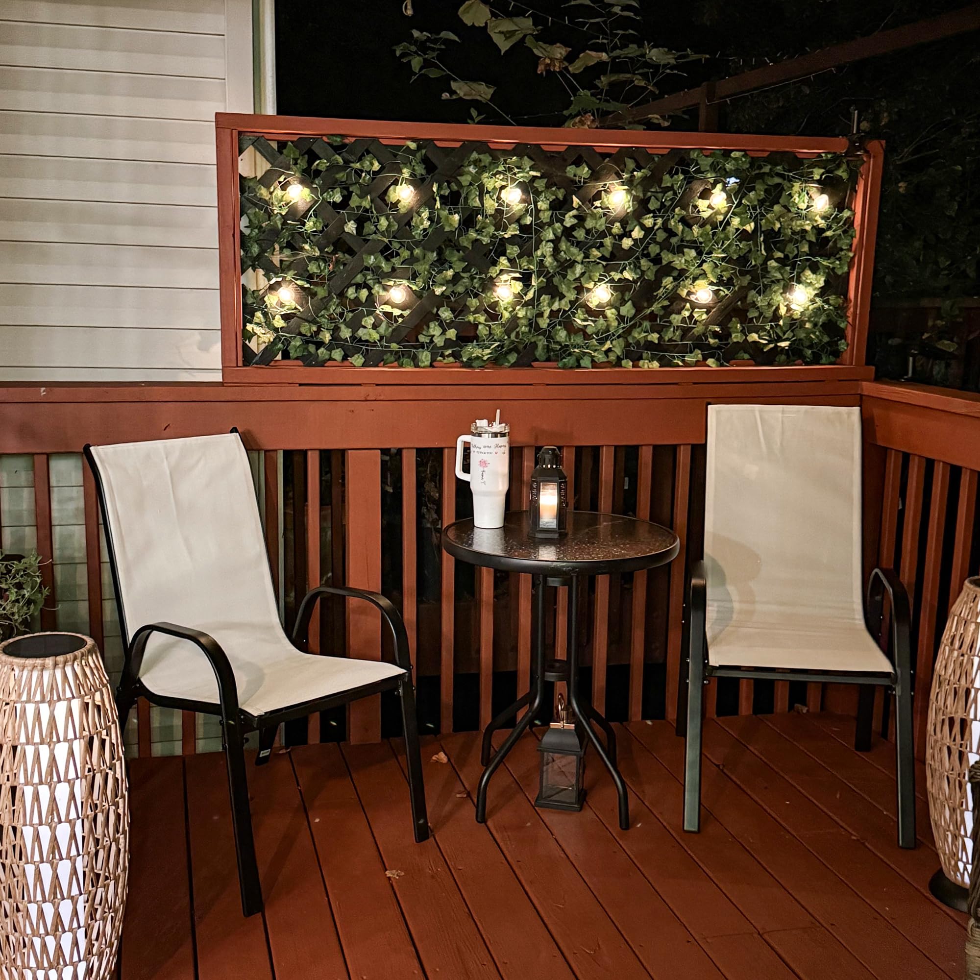 3-Piece Outdoor Bistro Set with Stackable Chairs and Glass Table