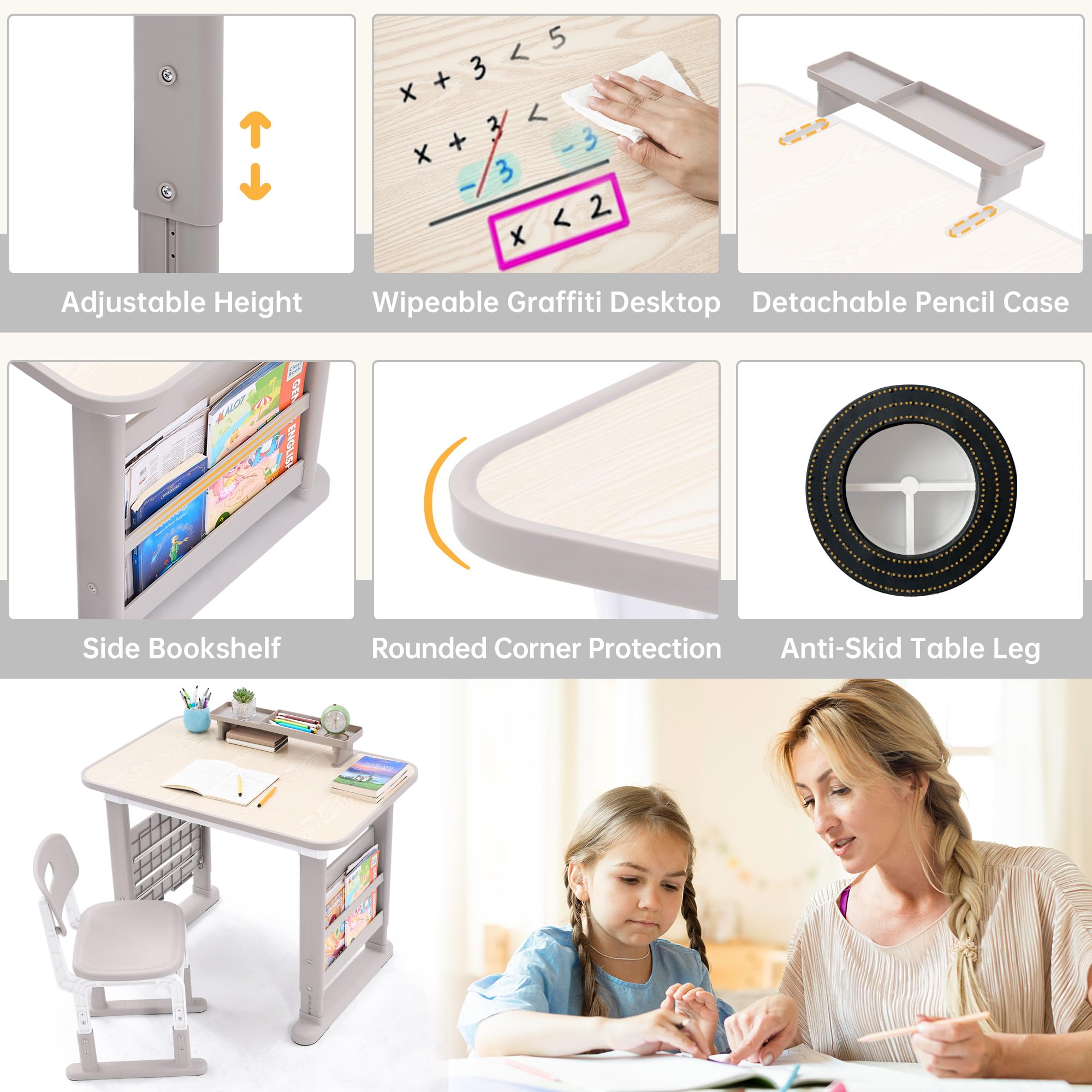 Height Adjustable Kids Desk and Chair Set