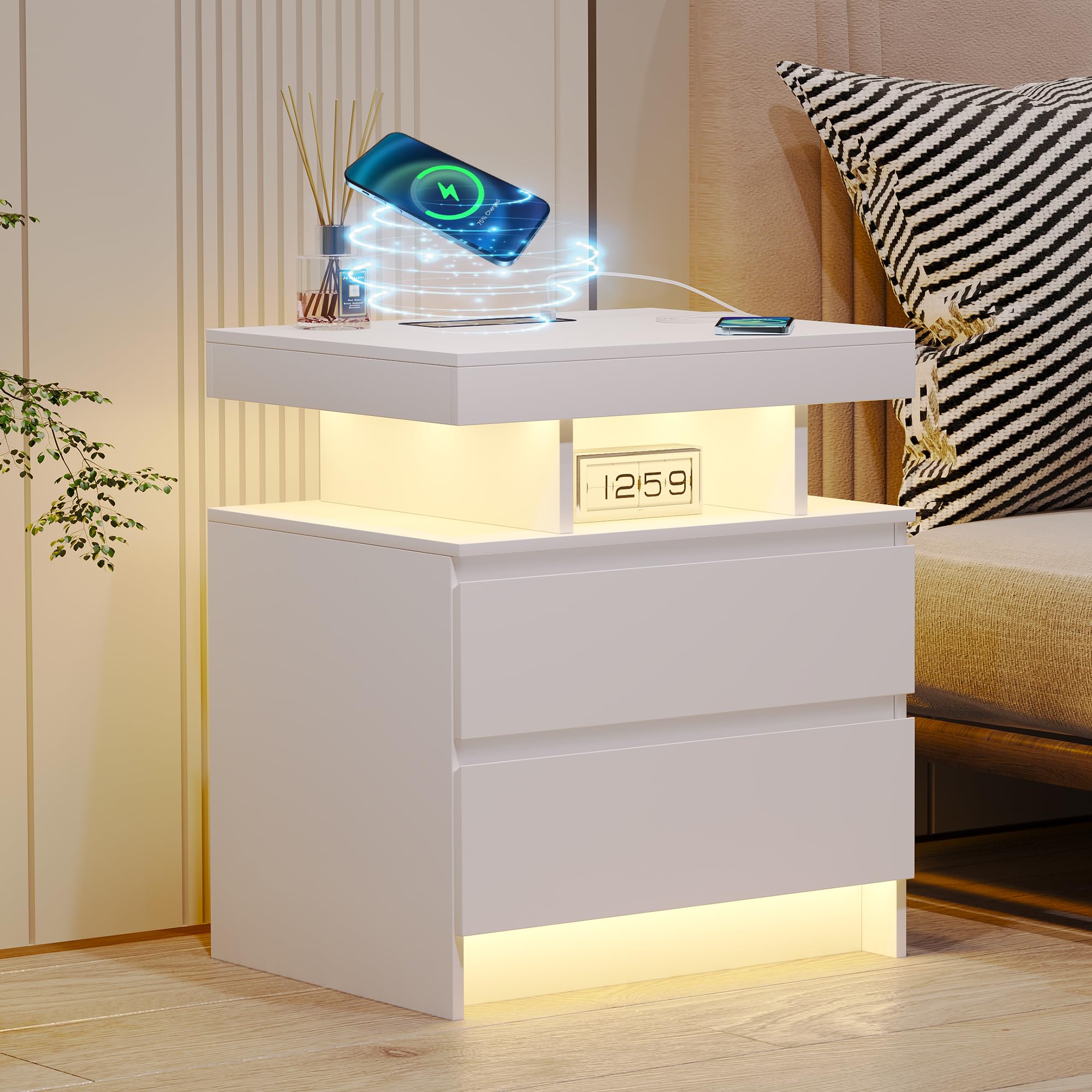 LED Nightstand with Charging Station