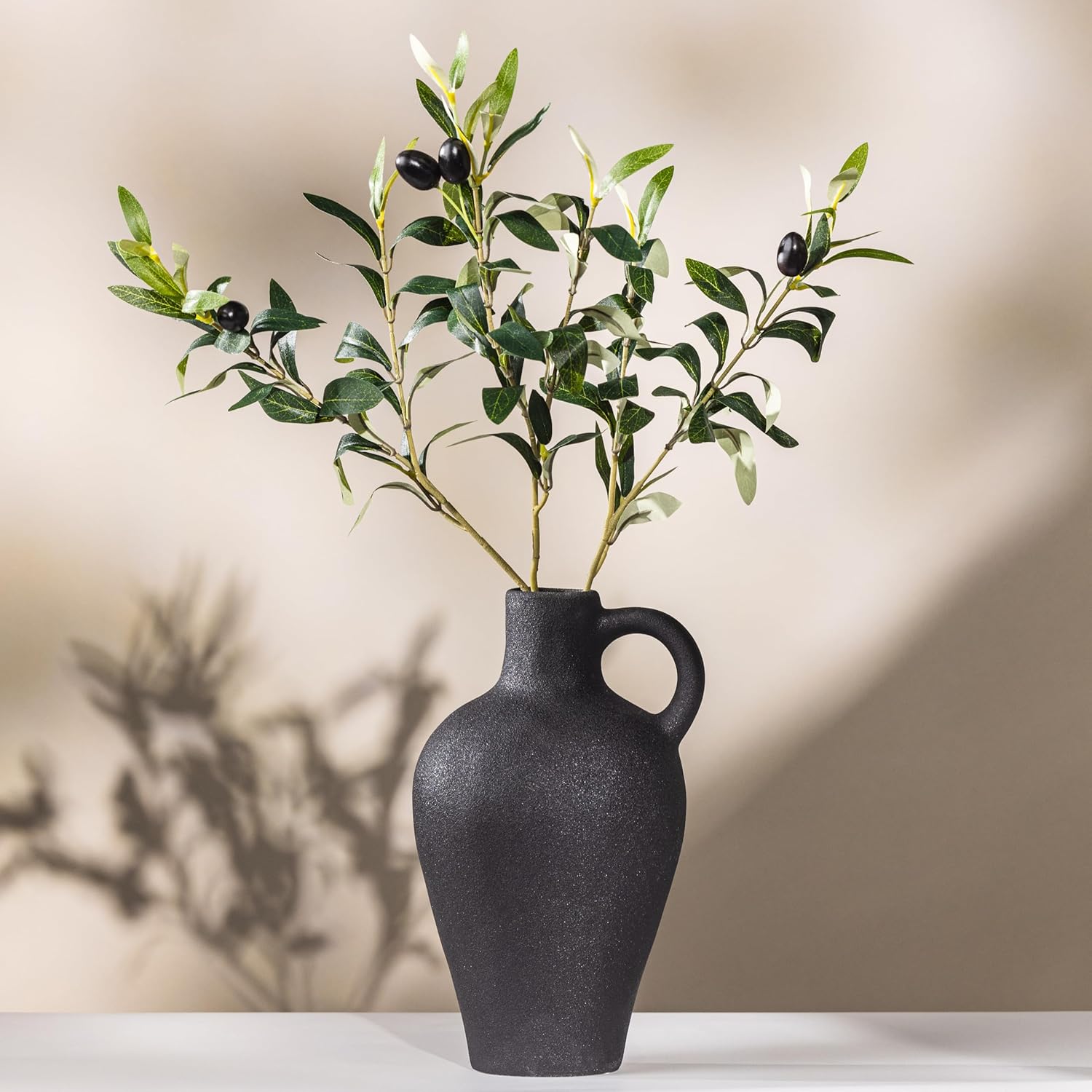 Textured Ceramic Vase with Olive Branches Gift Set