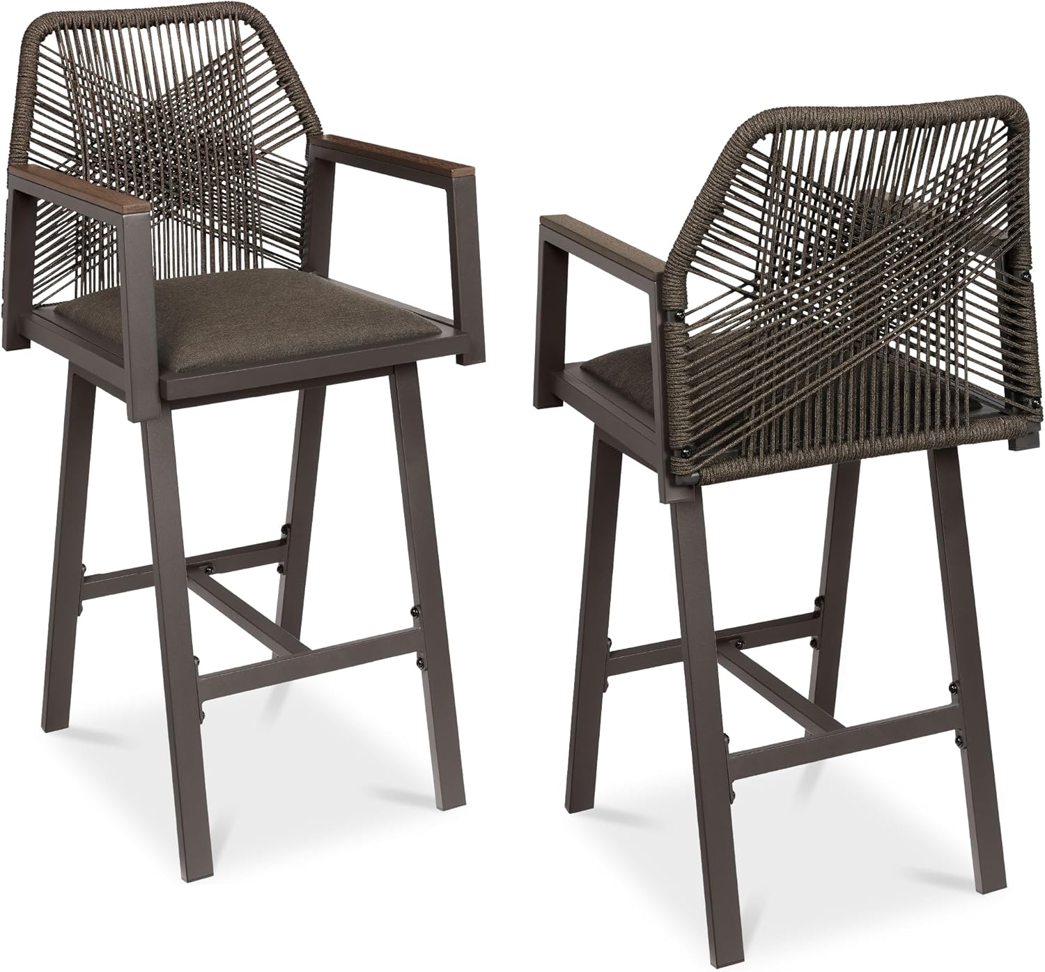 Outdoor Bar Stools Set of 2 with 360° Swivel and Armrests