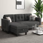 76 Inch L Shaped Sofa with Reversible Storage Ottoman