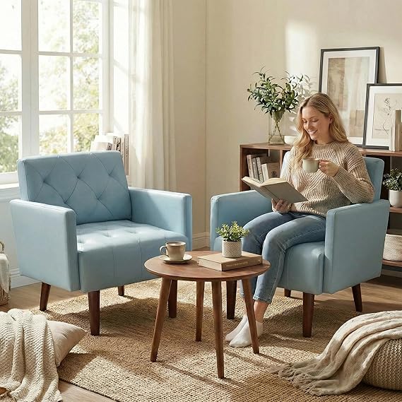 Green Faux Leather Accent Chair with Diamond Tufted Back