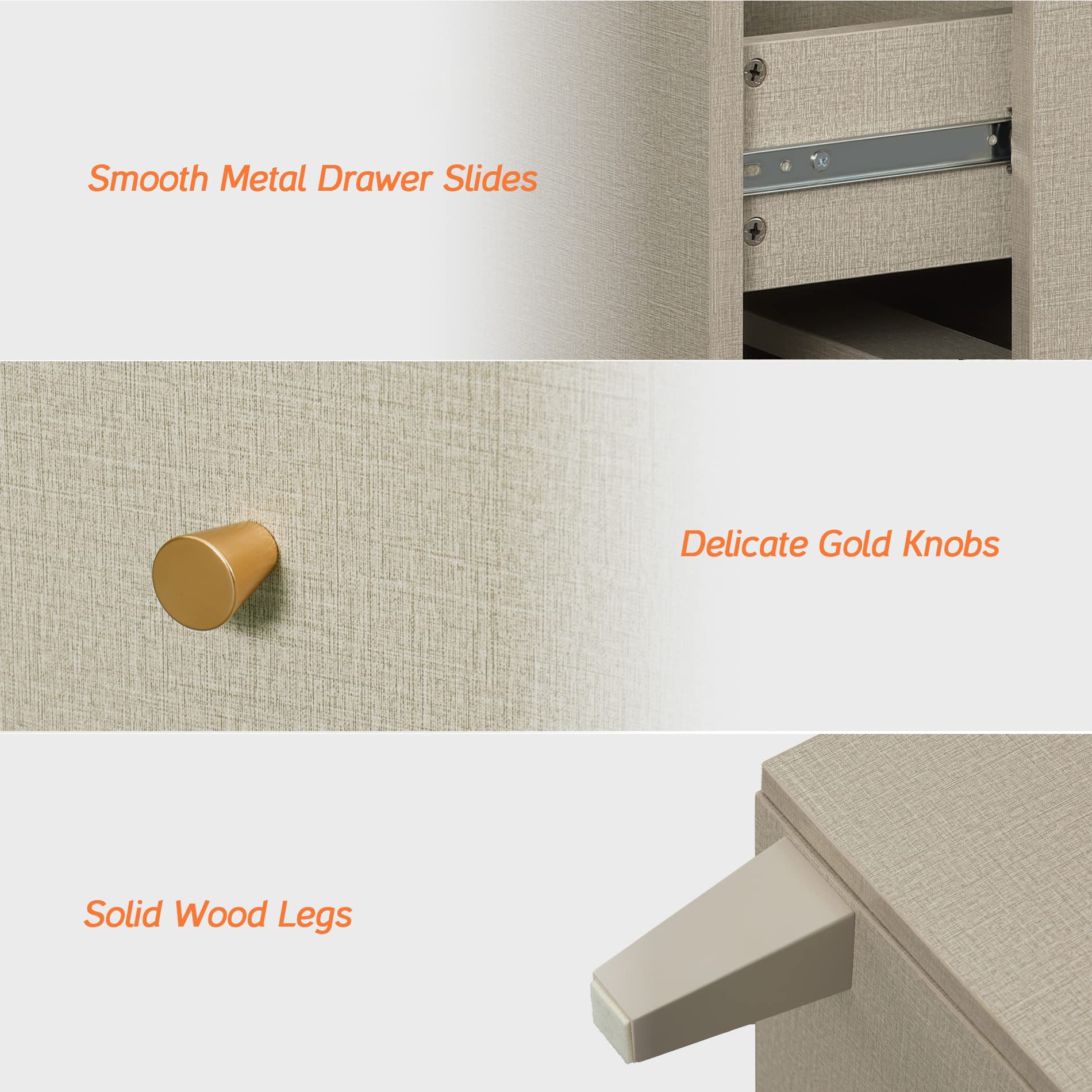 6-Drawer Dresser with Solid Wood Legs - Beige