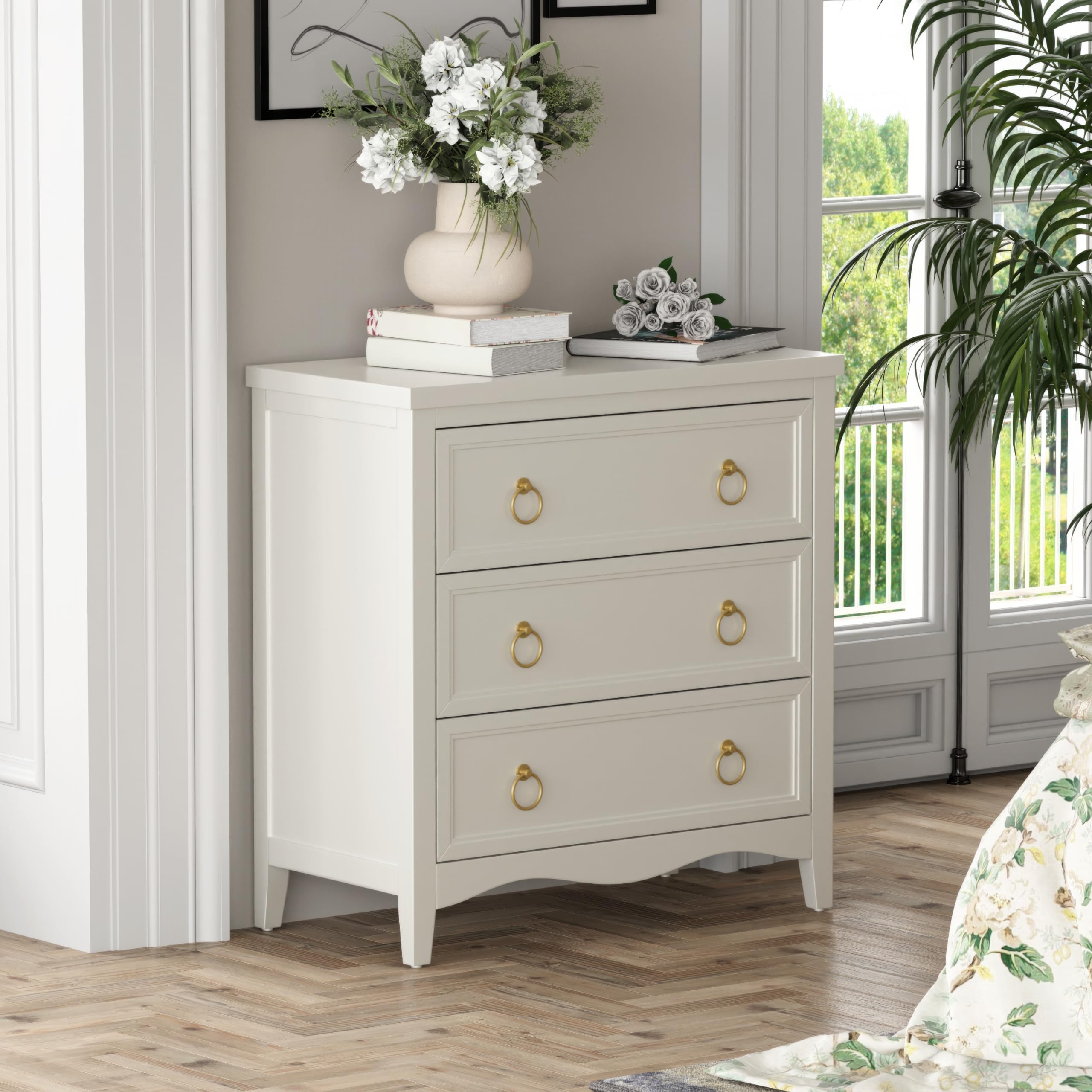 3-Drawer Dresser Chest with Bronze Ring Handles