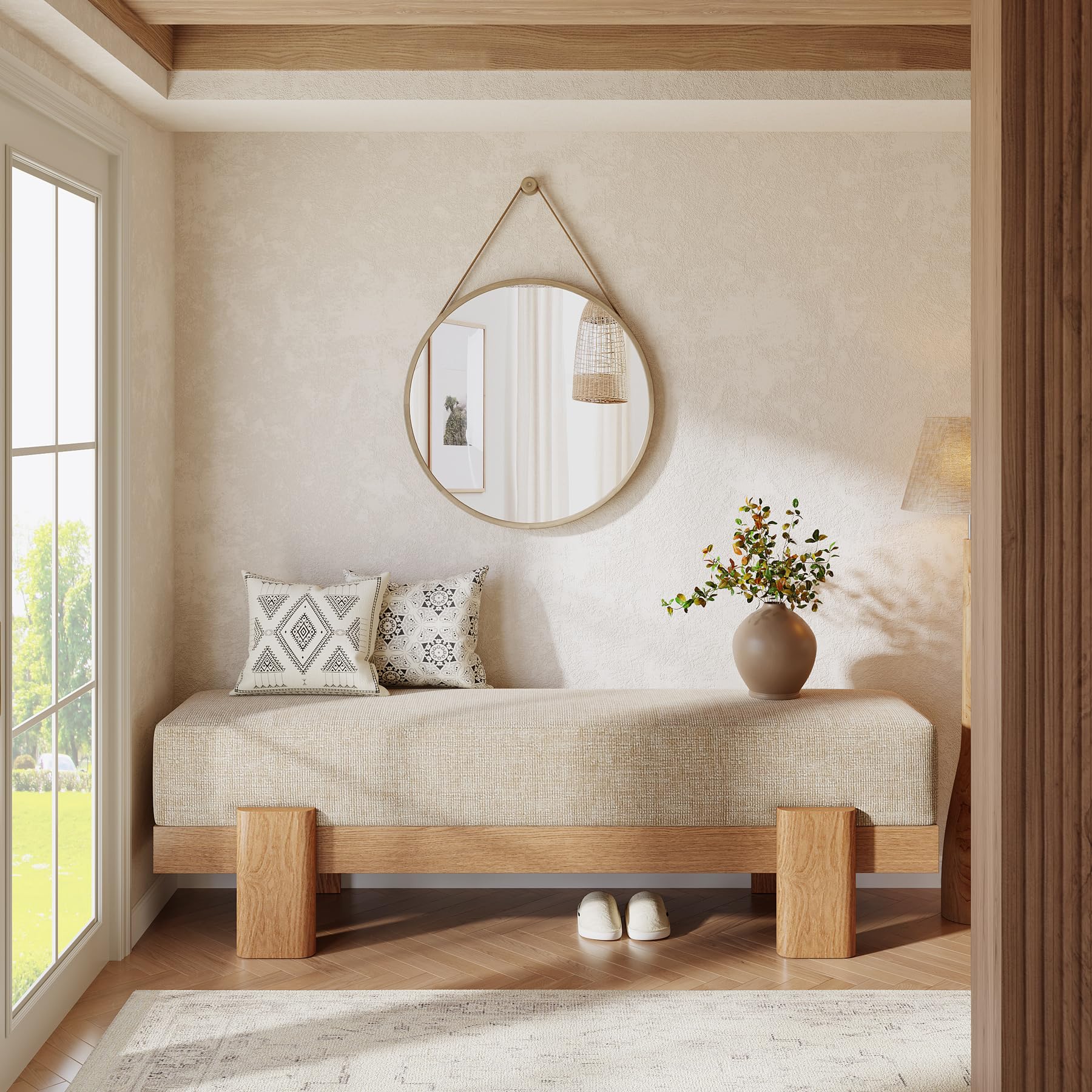 55-Inch Upholstered Entryway Bench with Fabric Padded Seat