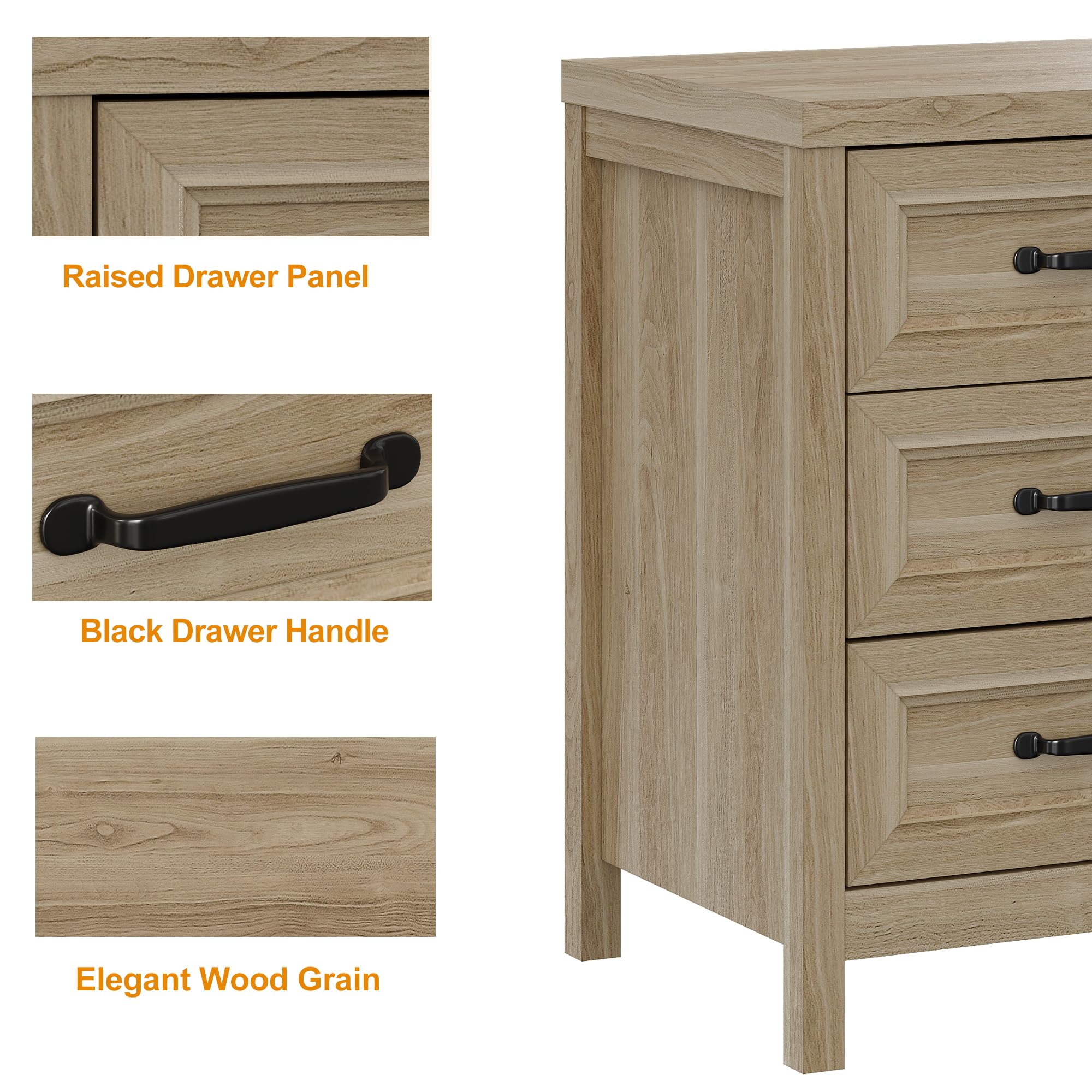 3 Drawer Nightstand with Modern Wood Design