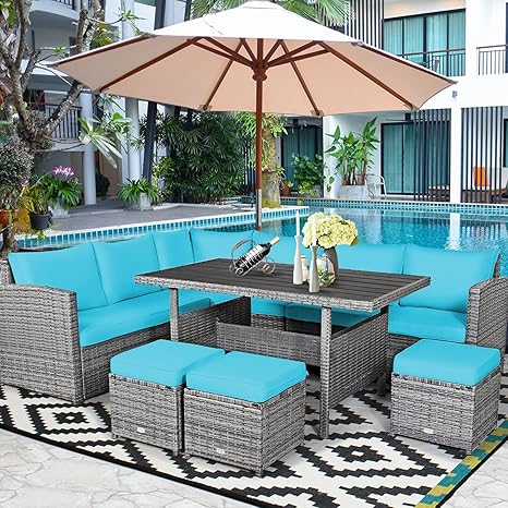 7-Piece Outdoor Rattan Sectional Sofa Set with Cushions